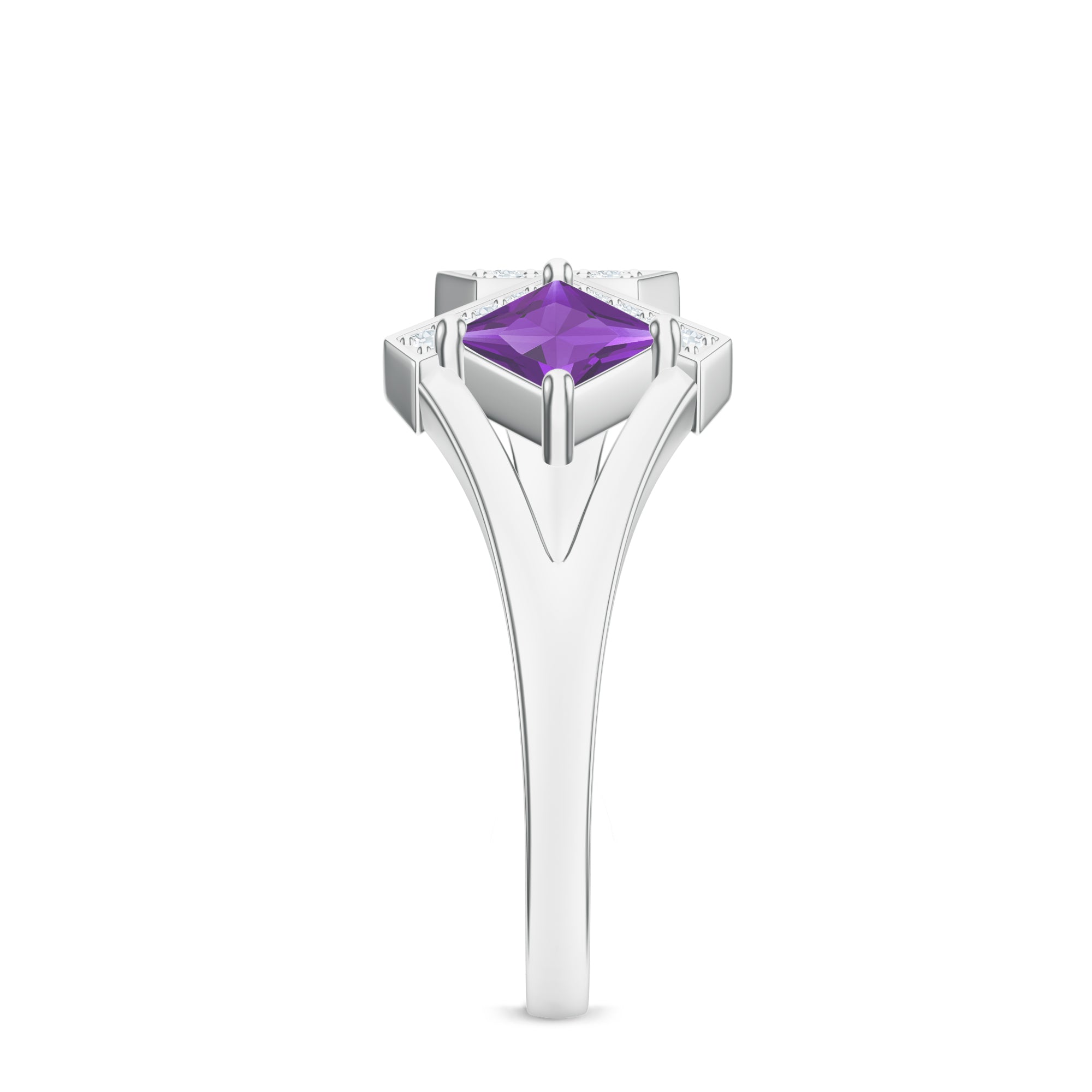 Front Open Amethyst Silver Ring