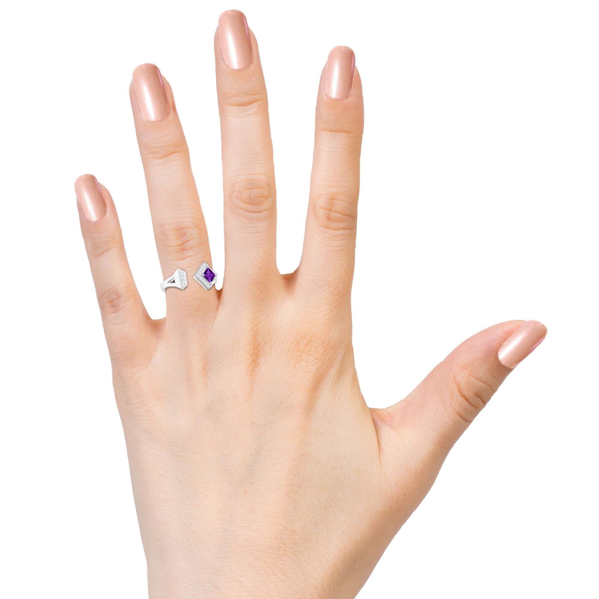 Front Open Amethyst Silver Ring