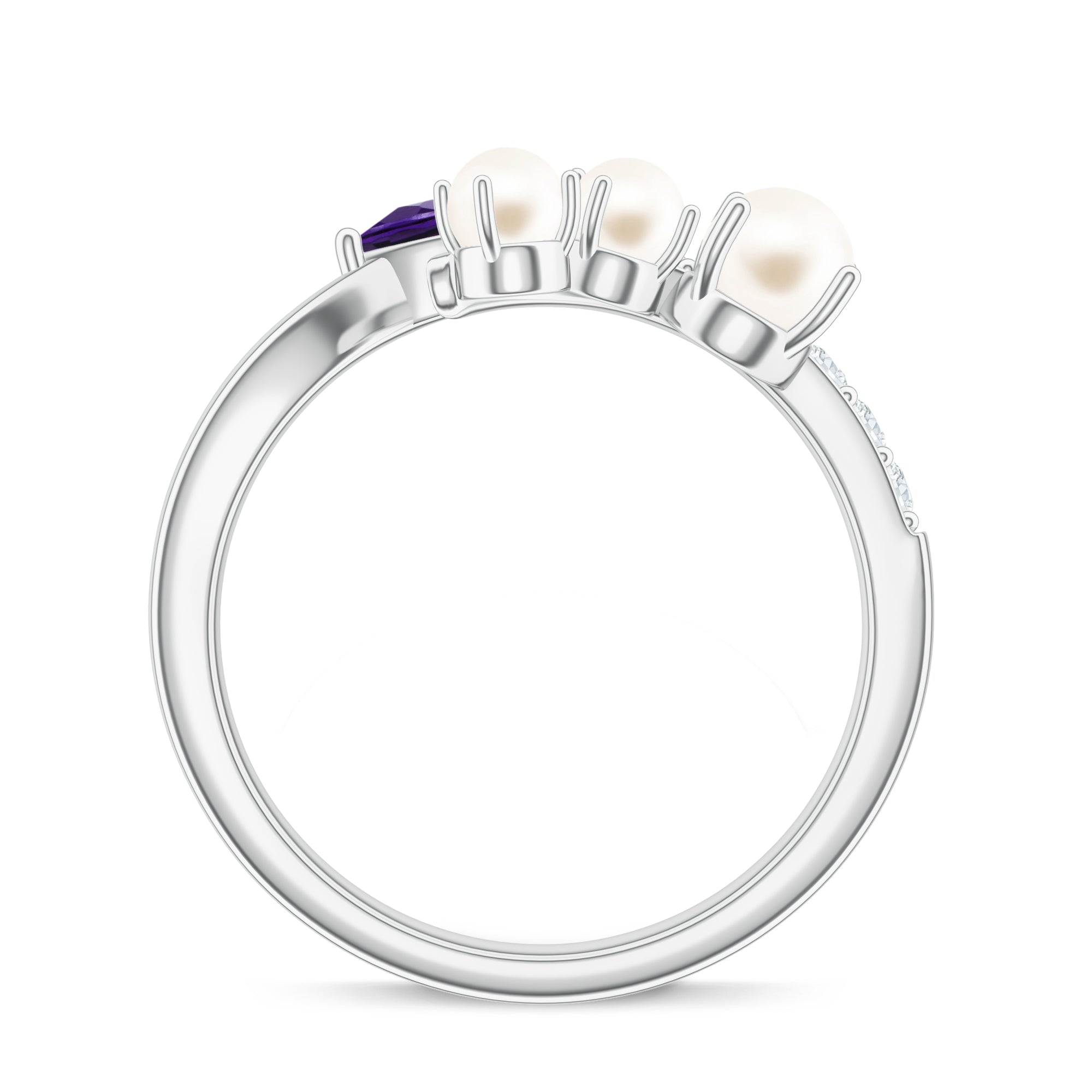 Abstract Amethyst and Pearl Silver Ring