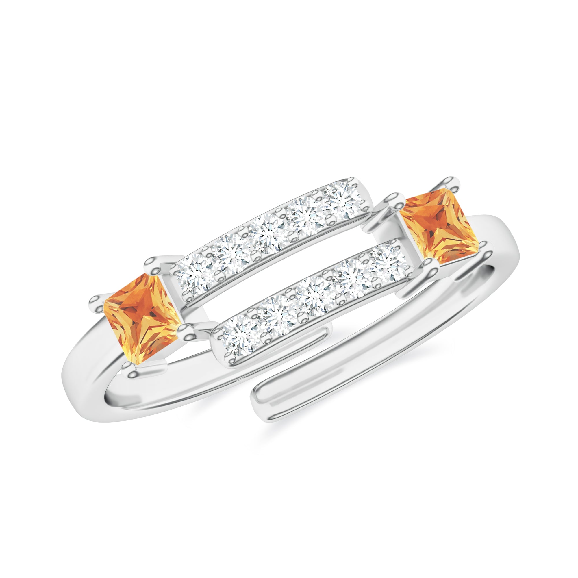 Citrine and Moissanite Adjustable Silver Ring