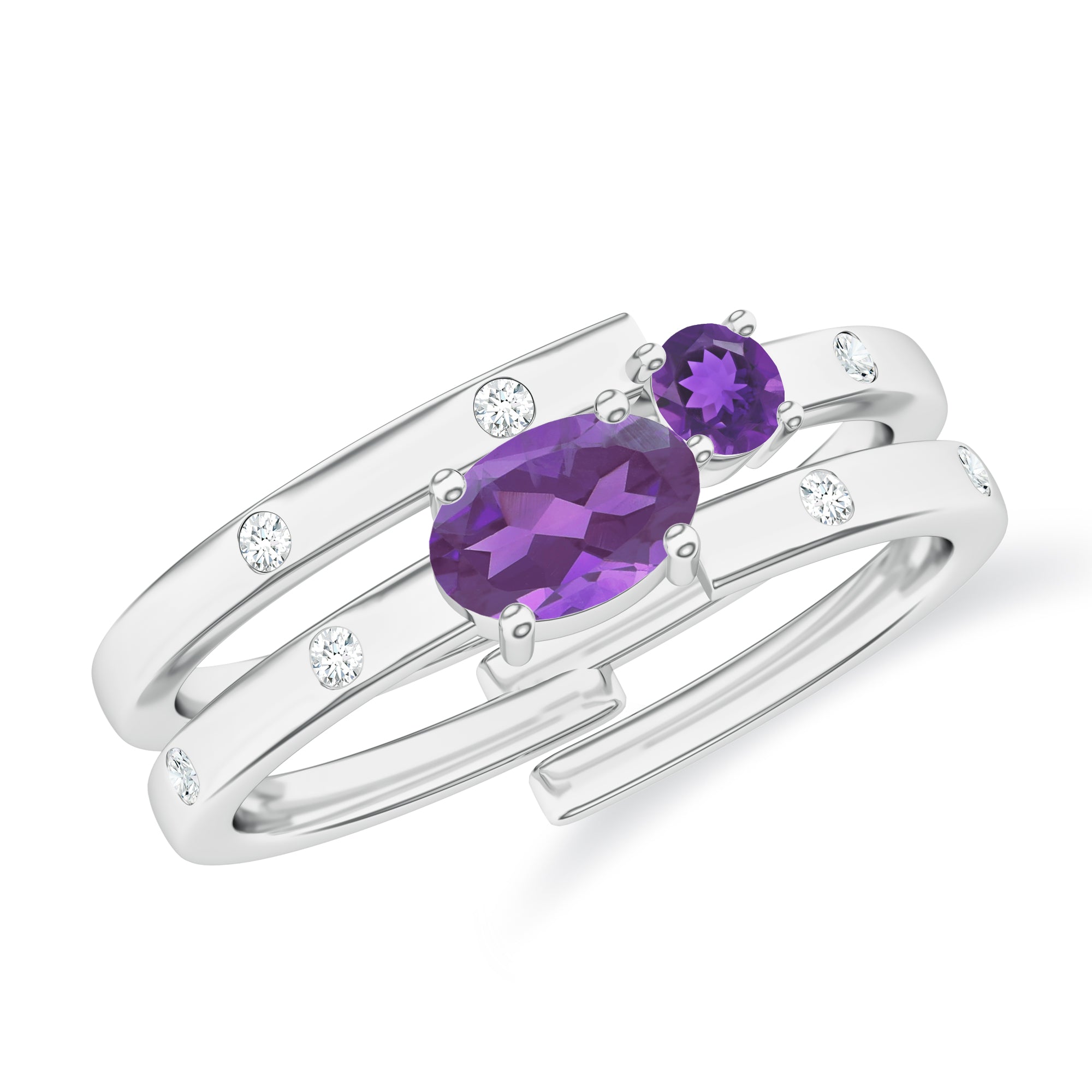 Amethyst and Moissanite Stackable Silver Rings