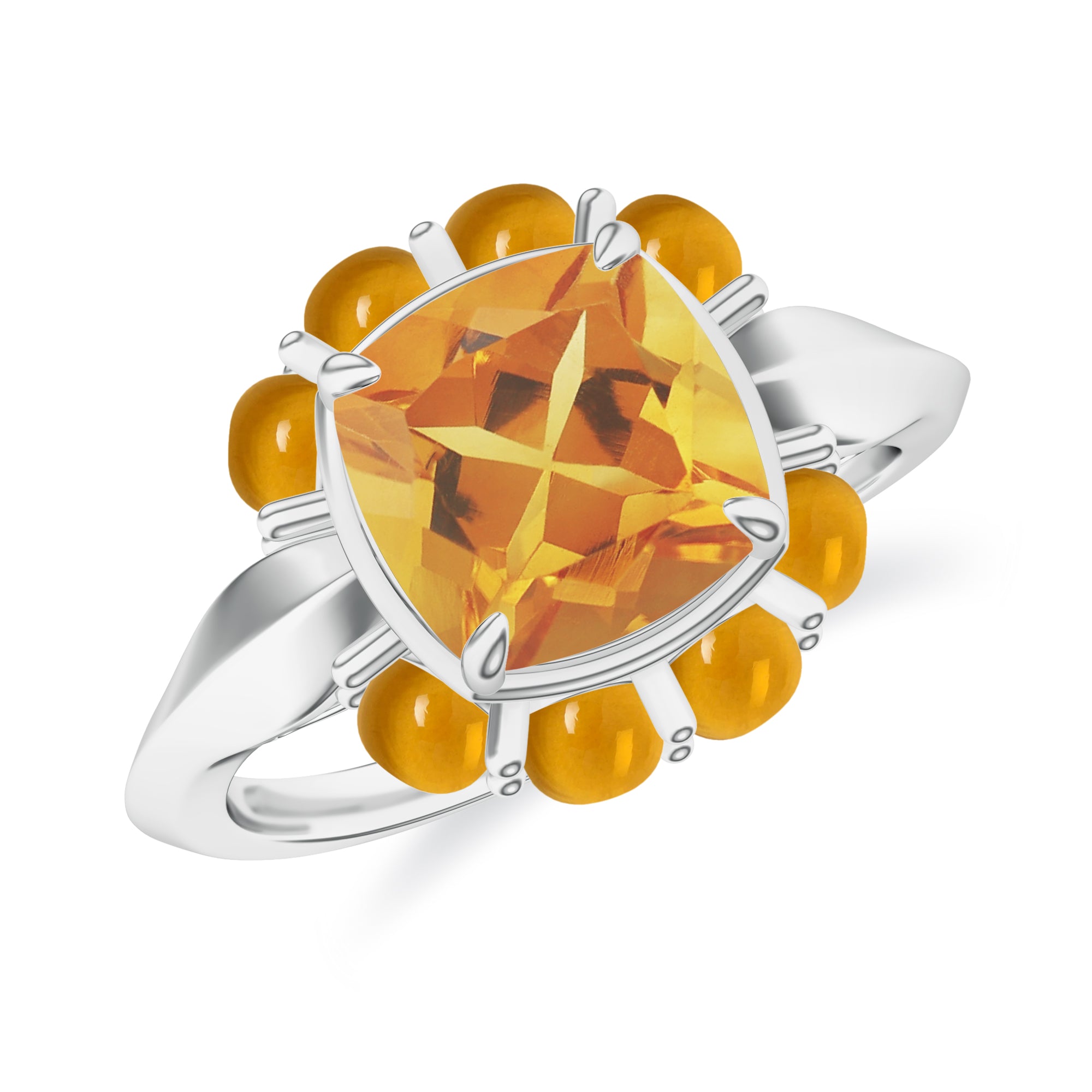 Citrine Embellished Silver Adjustable Ring