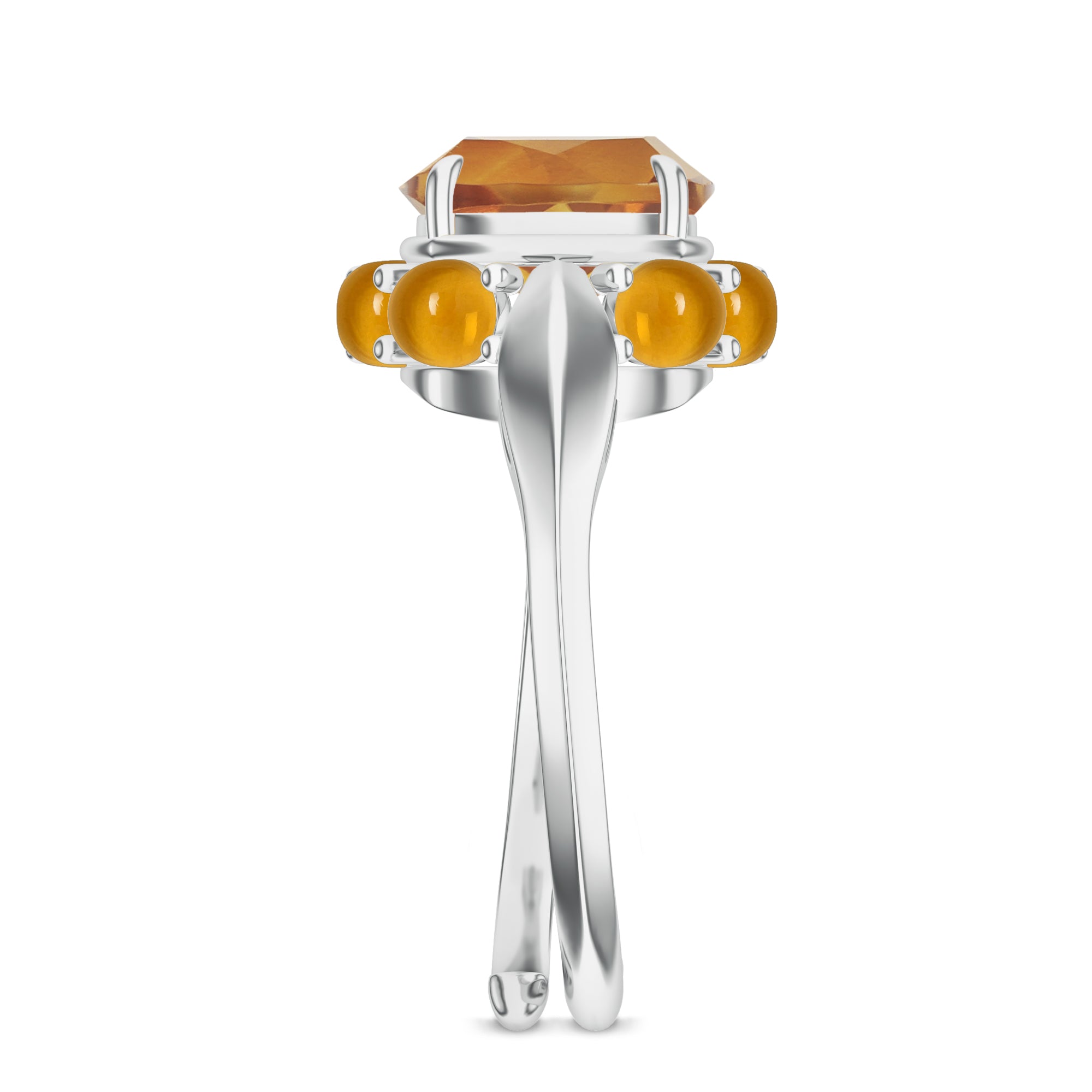 Citrine Embellished Silver Adjustable Ring