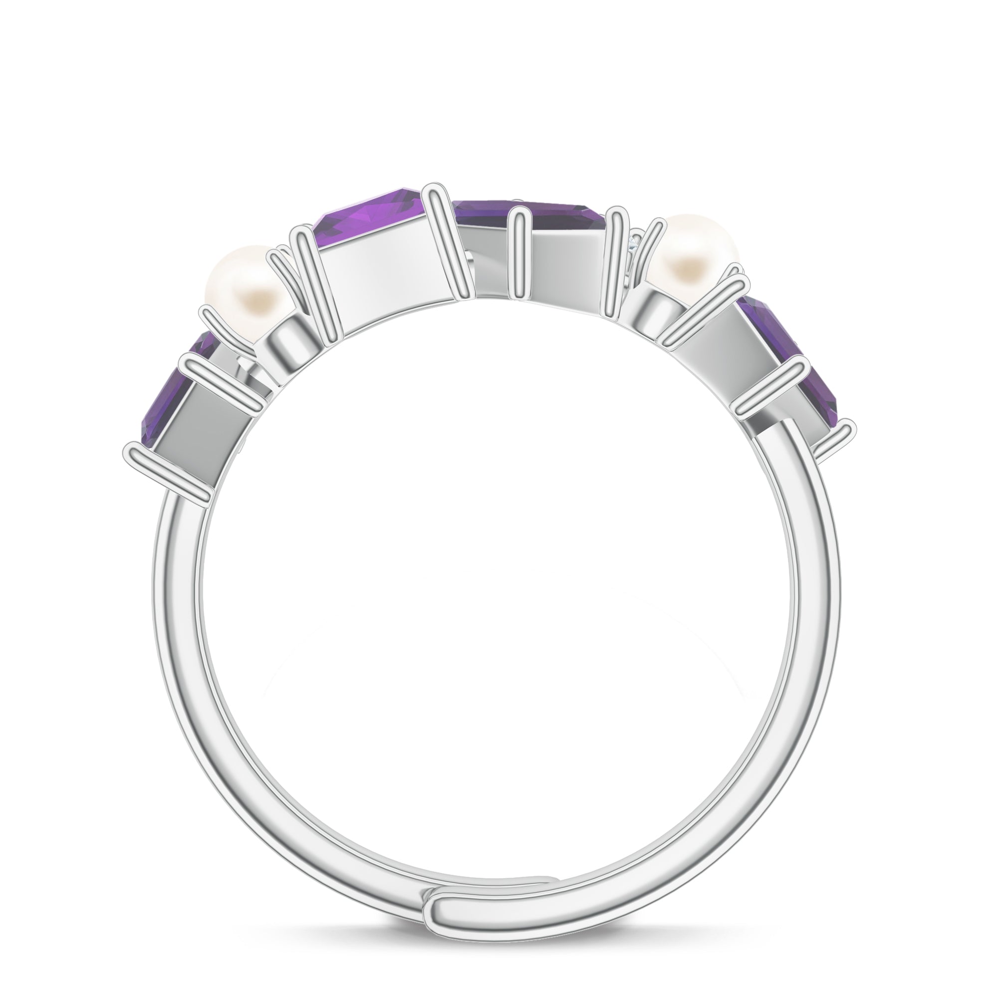 Abstract Silver Ring with Amethyst, Garnet, Pearl, and Moissanite