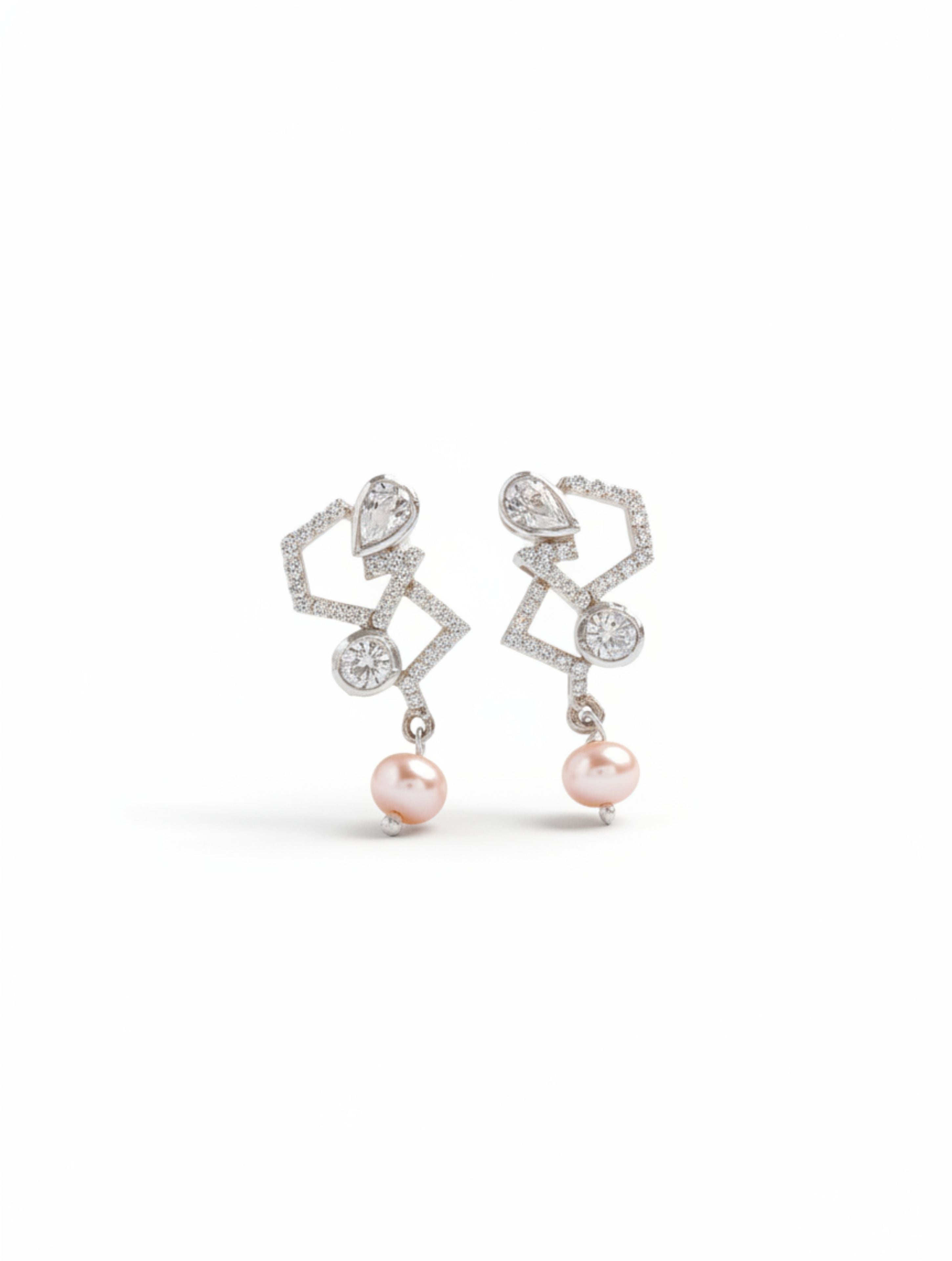 925 Sterling Silver Geometric Drop Earrings with Moissanite, Pearl, and Polki Accents