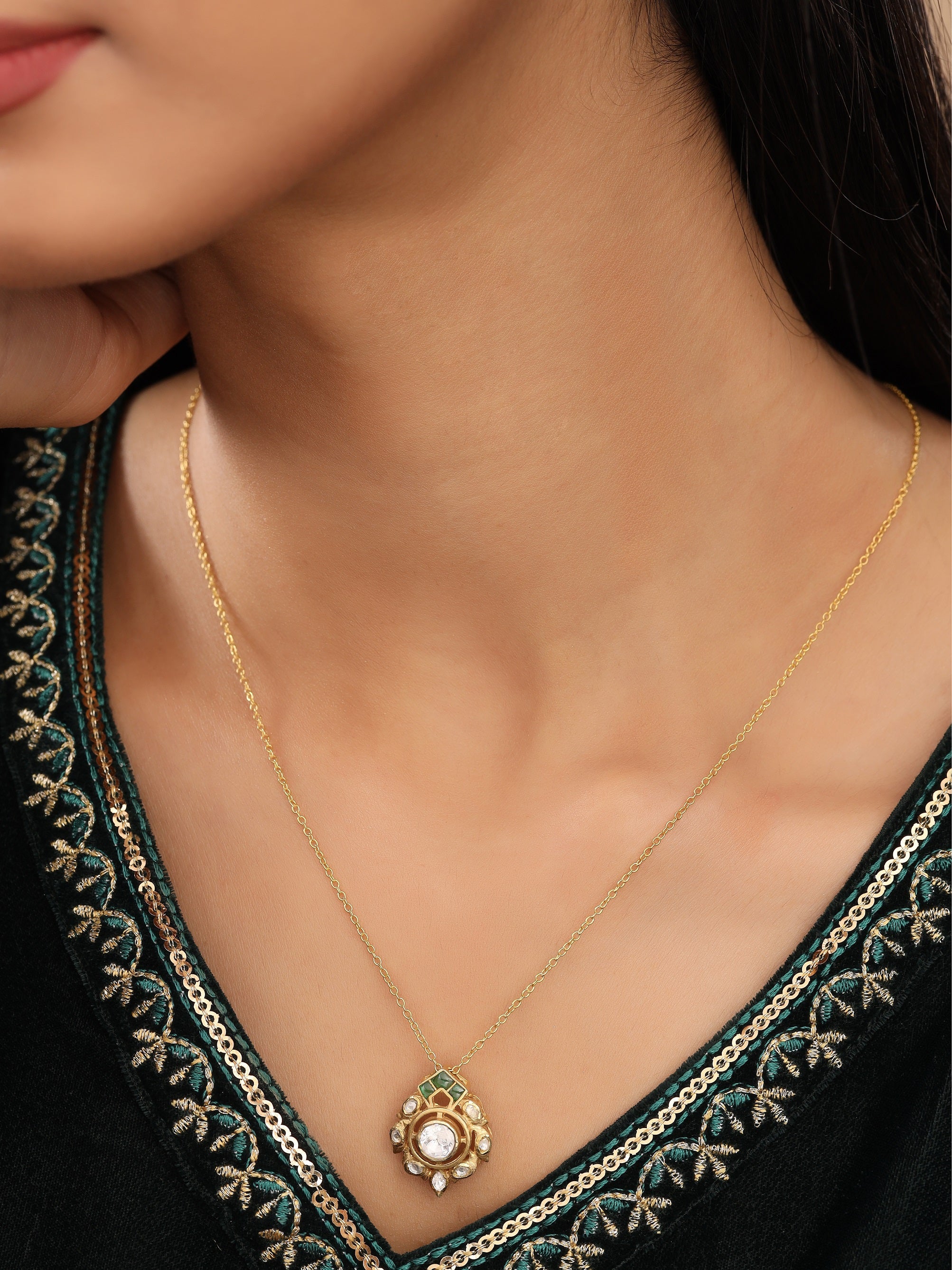 Traditional Motif Inspired Gold-Plated Pendant