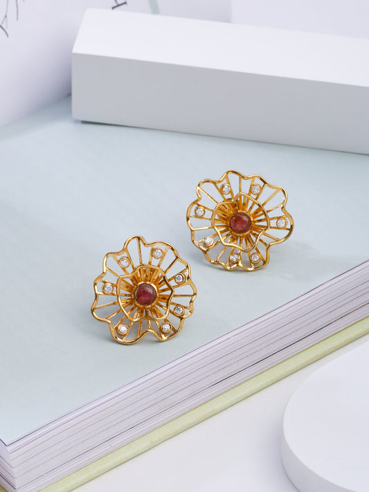 Kicky and Perky 925 Sterling silver Rose Gold Precious Ruby & Mossanite Flower Earring for Women