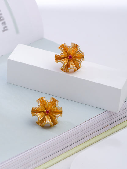 Kicky and Perky 925 Sterling silver Rose Gold Precious Ruby & Mossanite Flower Earring for Women