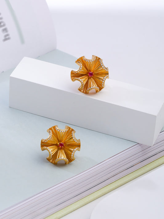 Kicky and Perky 925 Sterling silver Rose Gold Precious Ruby & Mossanite Flower Earring for Women