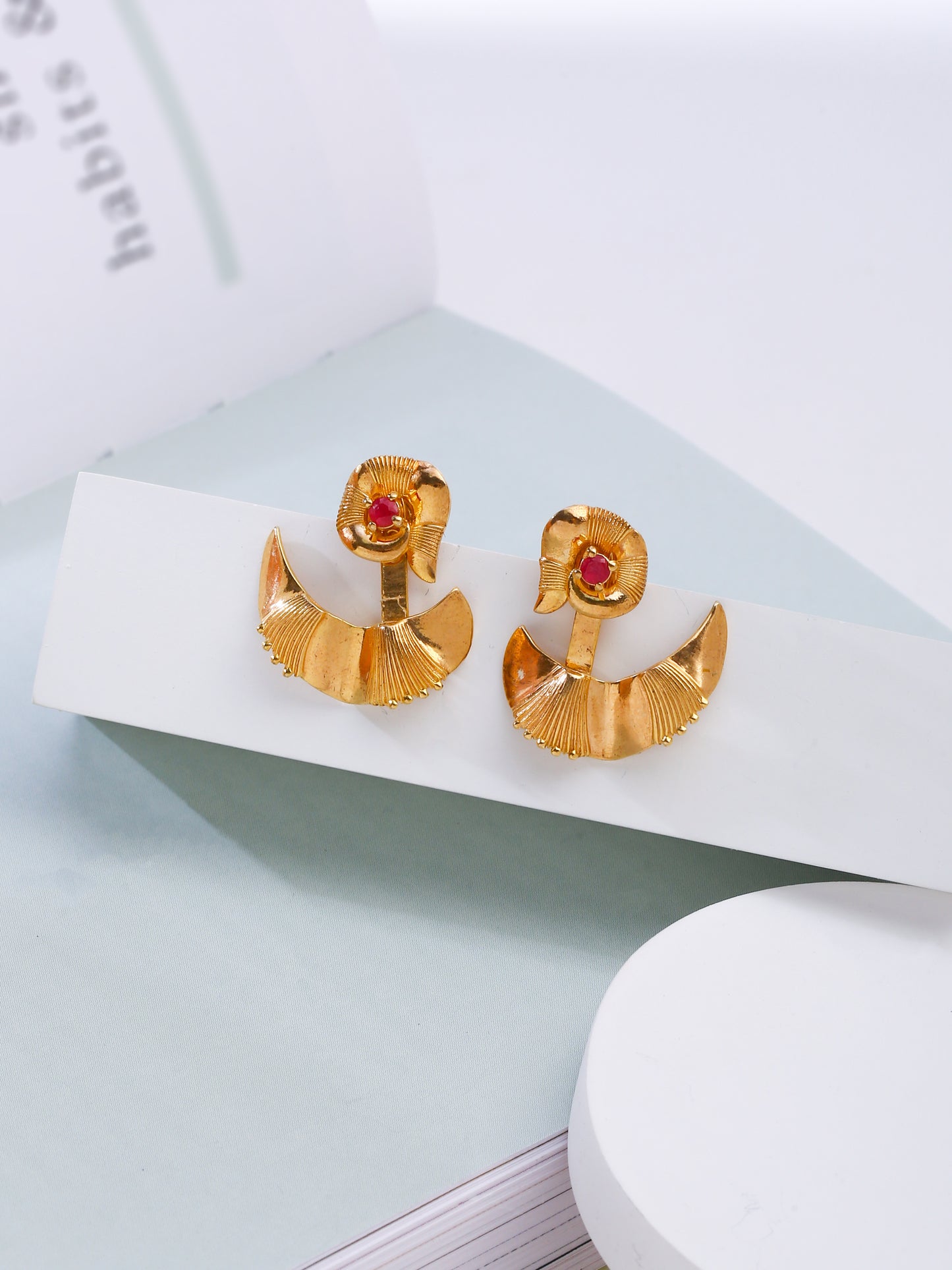 Kicky and Perky 925 Sterling silver Rose Gold Precious Ruby Frill Jacket Earring for Women