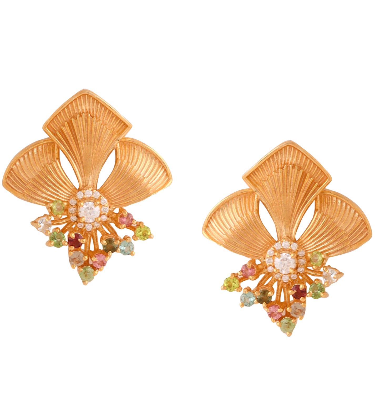 Kicky and Perky 925 Sterling silver Rose Gold Multi Tourmaline & Mossanite Petals of Frill Earring for Women
