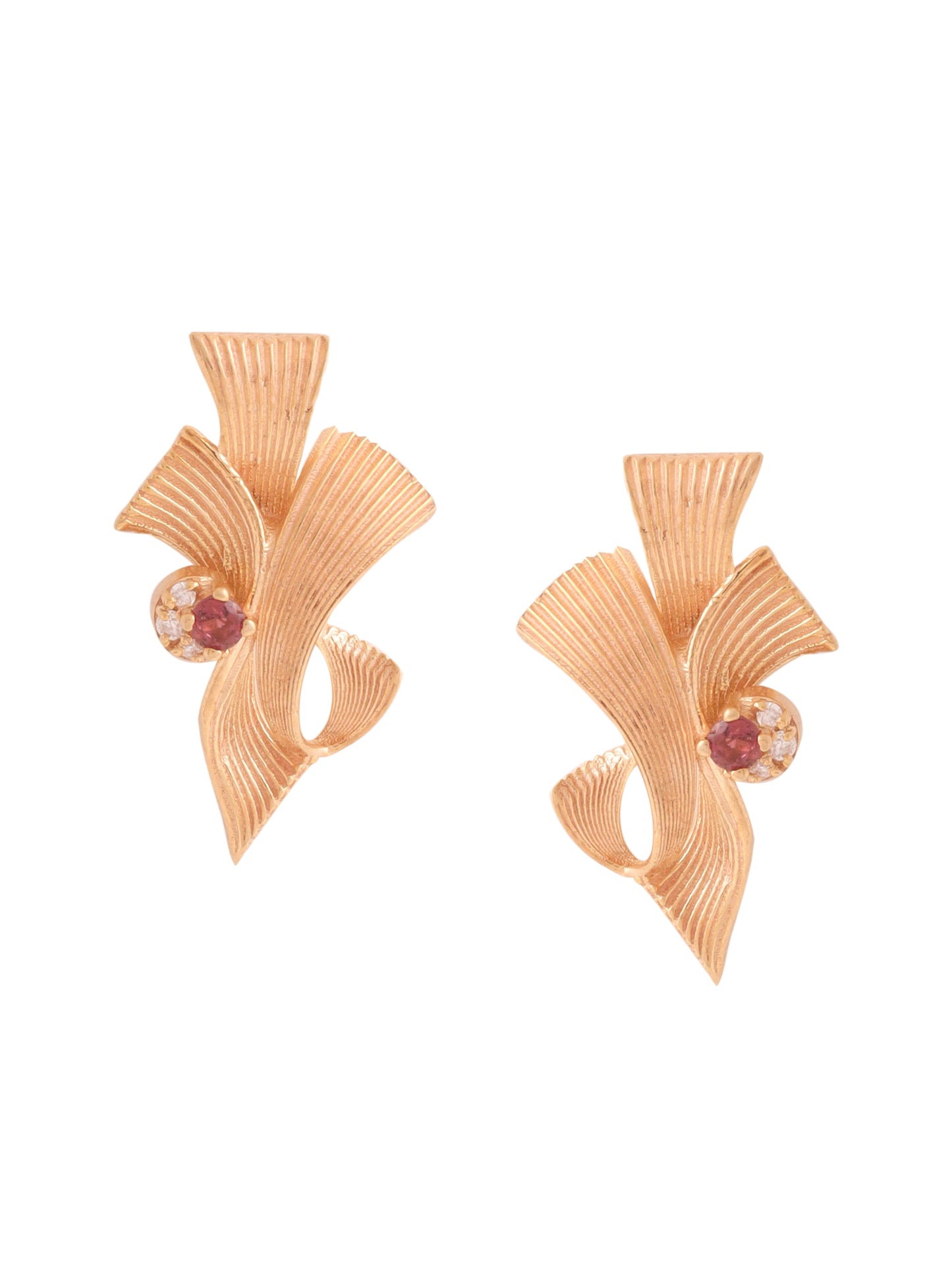 Kicky and Perky 925 Sterling silver Rose Gold Precious Ruby & Mossanite Folded Frills Earring for Women