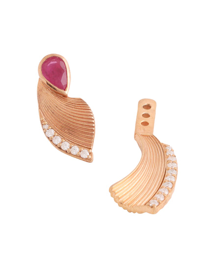 Kicky and Perky 925 Sterling silver Rose Gold Precious Ruby & Mossanite Jacket Earring for Women