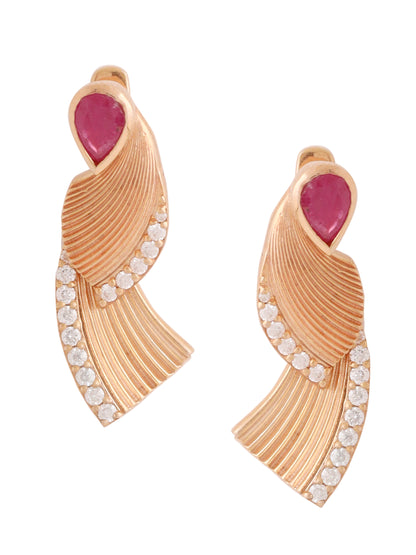 Kicky and Perky 925 Sterling silver Rose Gold Precious Ruby & Mossanite Jacket Earring for Women