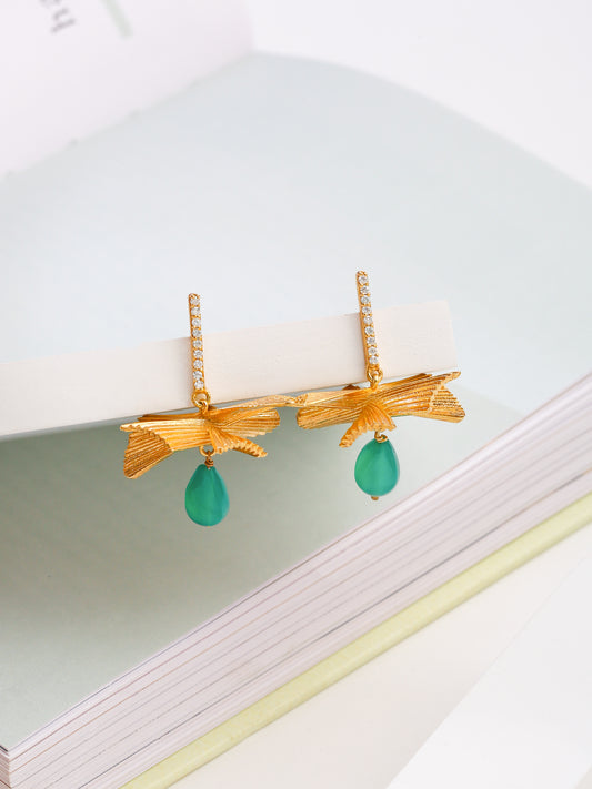 Kicky and Perky 925 Sterling silver Rose Gold Semi Precious Green Onyx Drop Dangler Frills Earring for Women