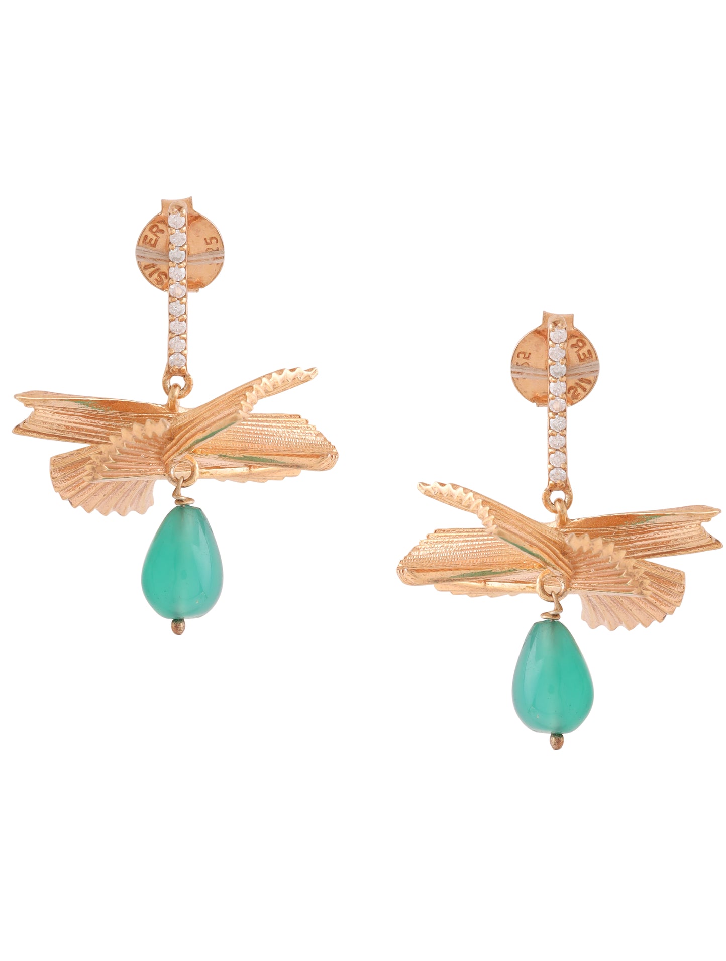 Kicky and Perky 925 Sterling silver Rose Gold Semi Precious Green Onyx Drop Dangler Frills Earring for Women