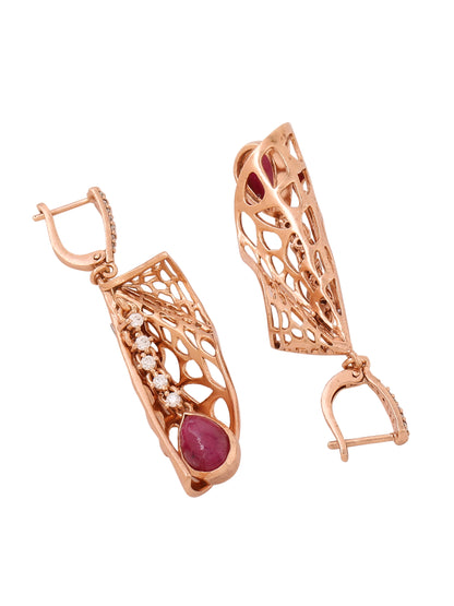 Kicky and Perky 925 Sterling silver Rose Gold Precious Ruby & Mossanite Frill Earring for Women