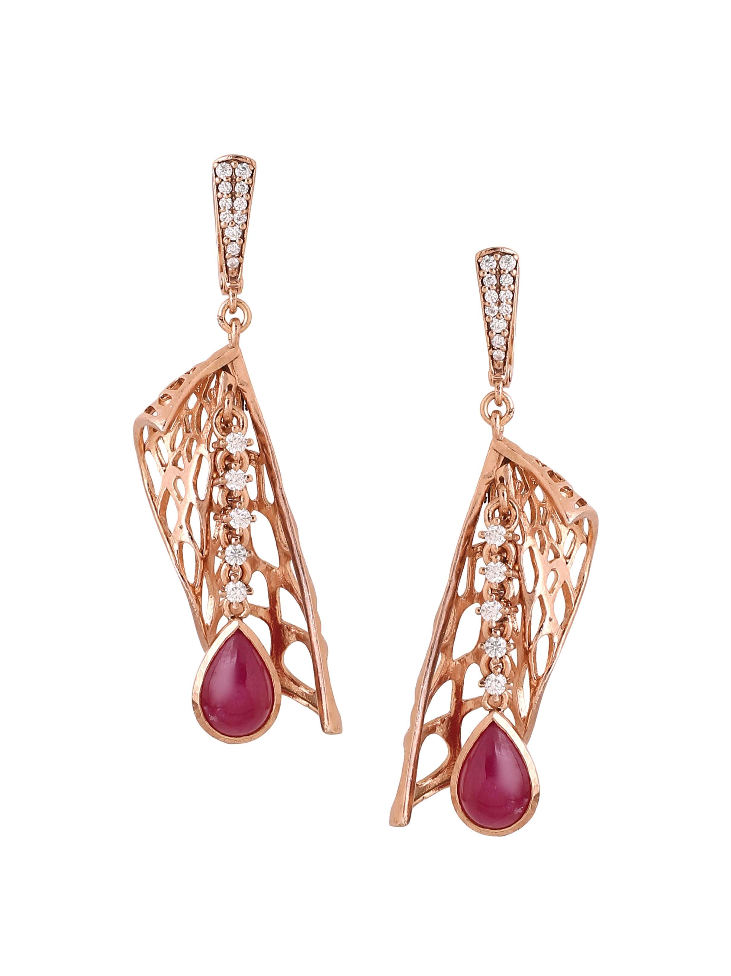 Kicky and Perky 925 Sterling silver Rose Gold Precious Ruby & Mossanite Frill Earring for Women