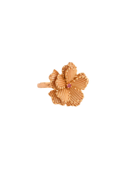 Kicky and Perky 925 Sterling silver Rose Gold Precious Ruby Layer Flower Adjustable Ring for Women