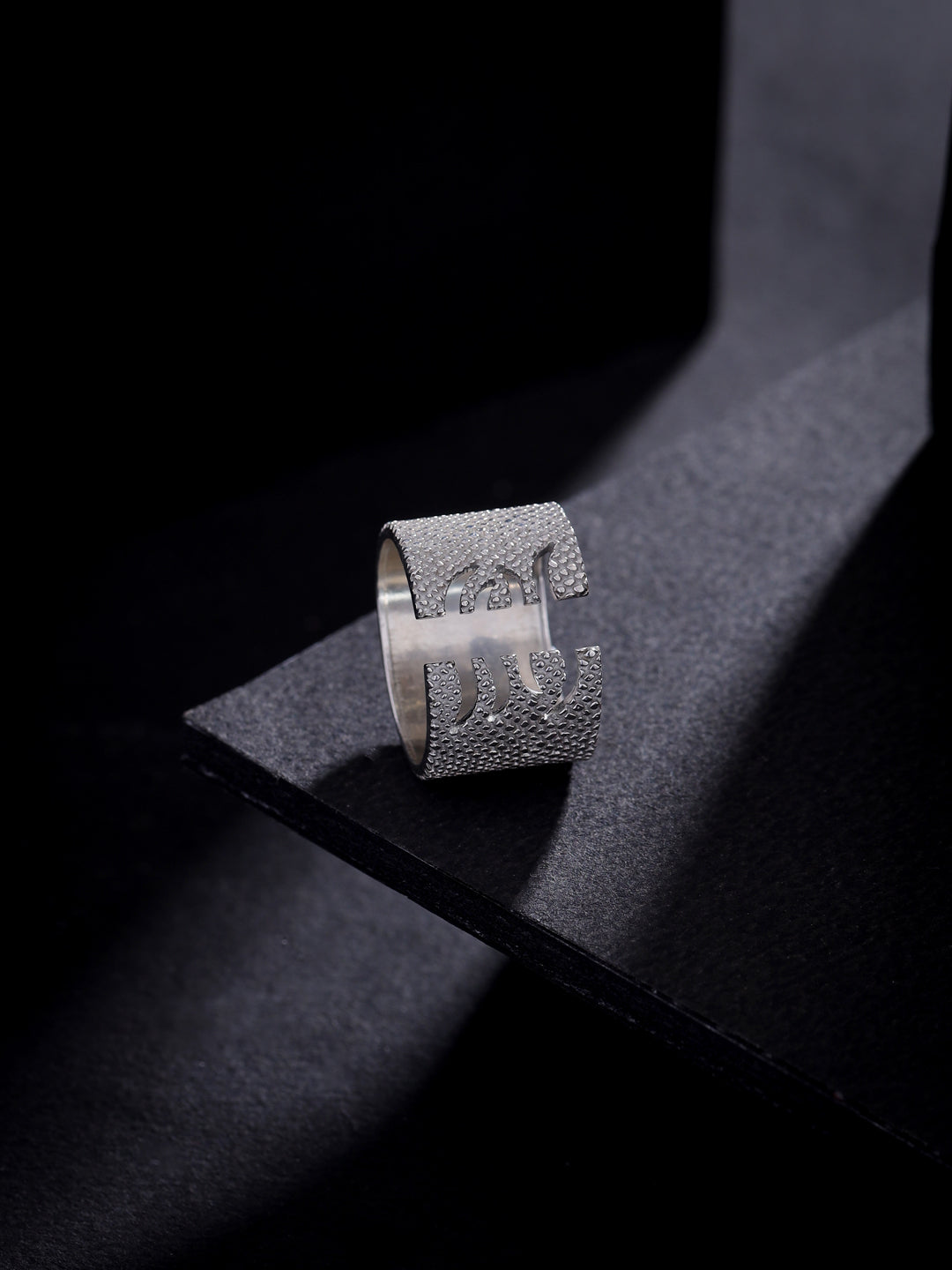 Rhodium Abstract Motif Lumina Collection Ring