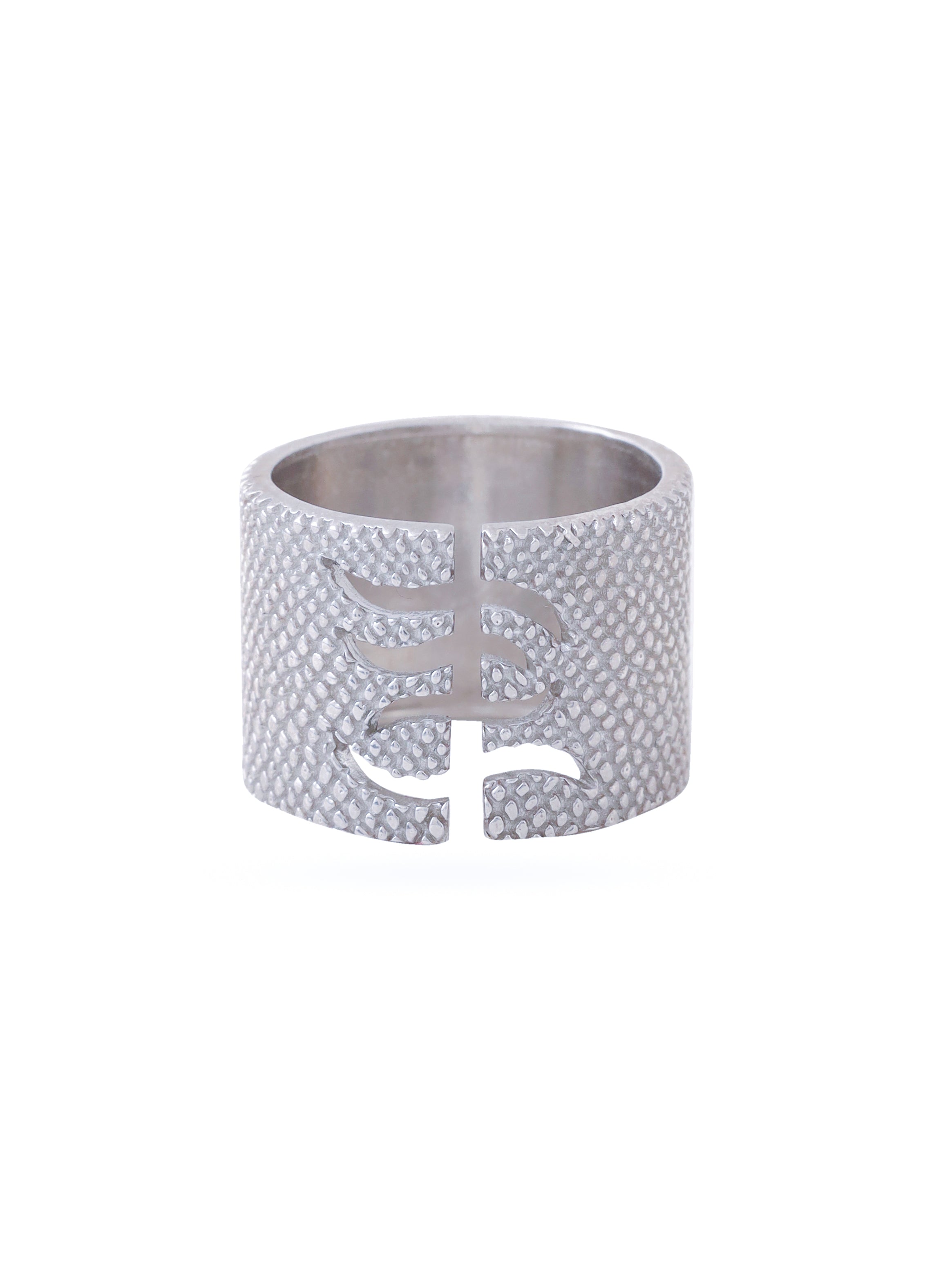 Rhodium Abstract Motif Lumina Collection Ring