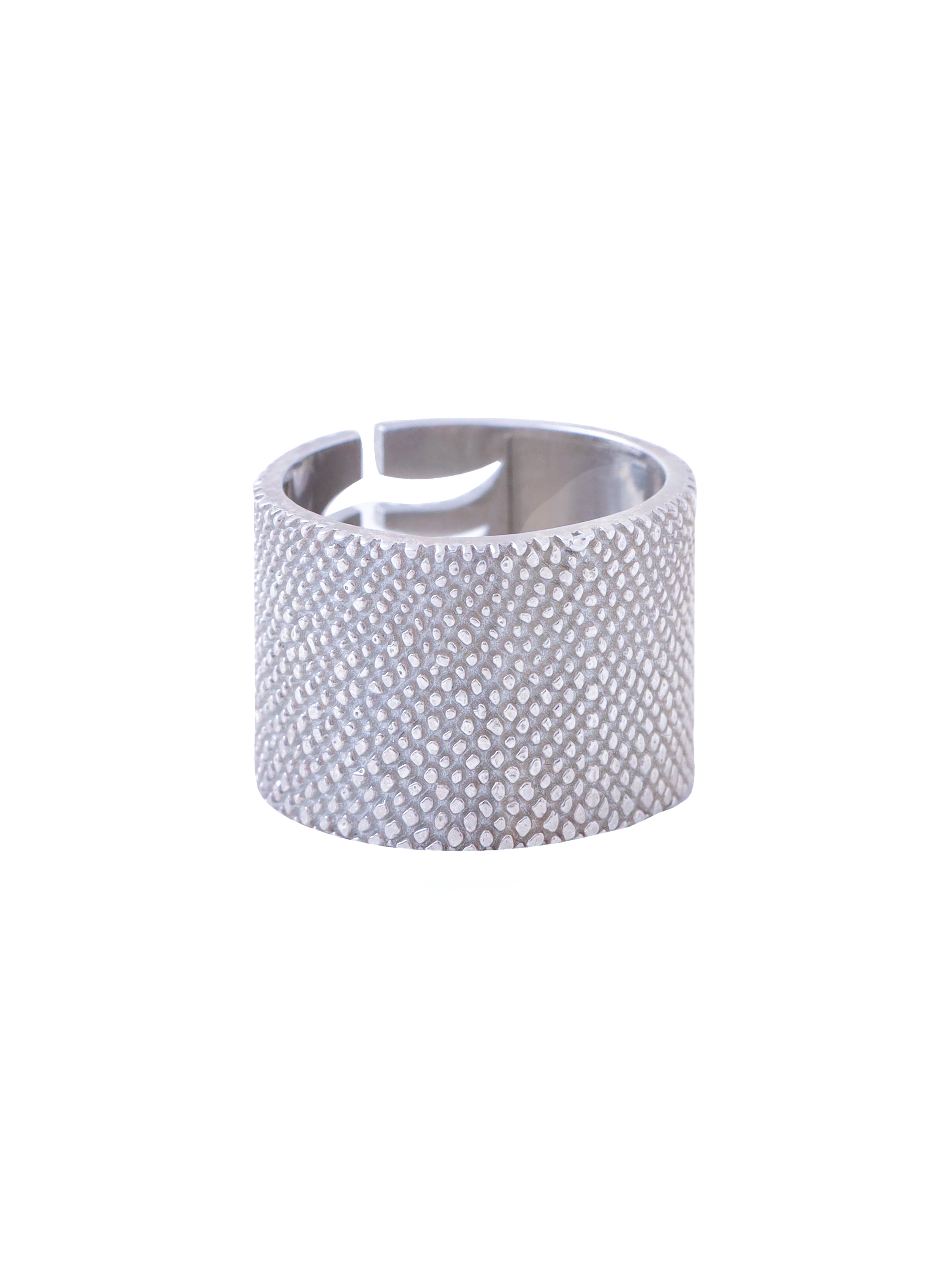 Rhodium Abstract Motif Lumina Collection Ring