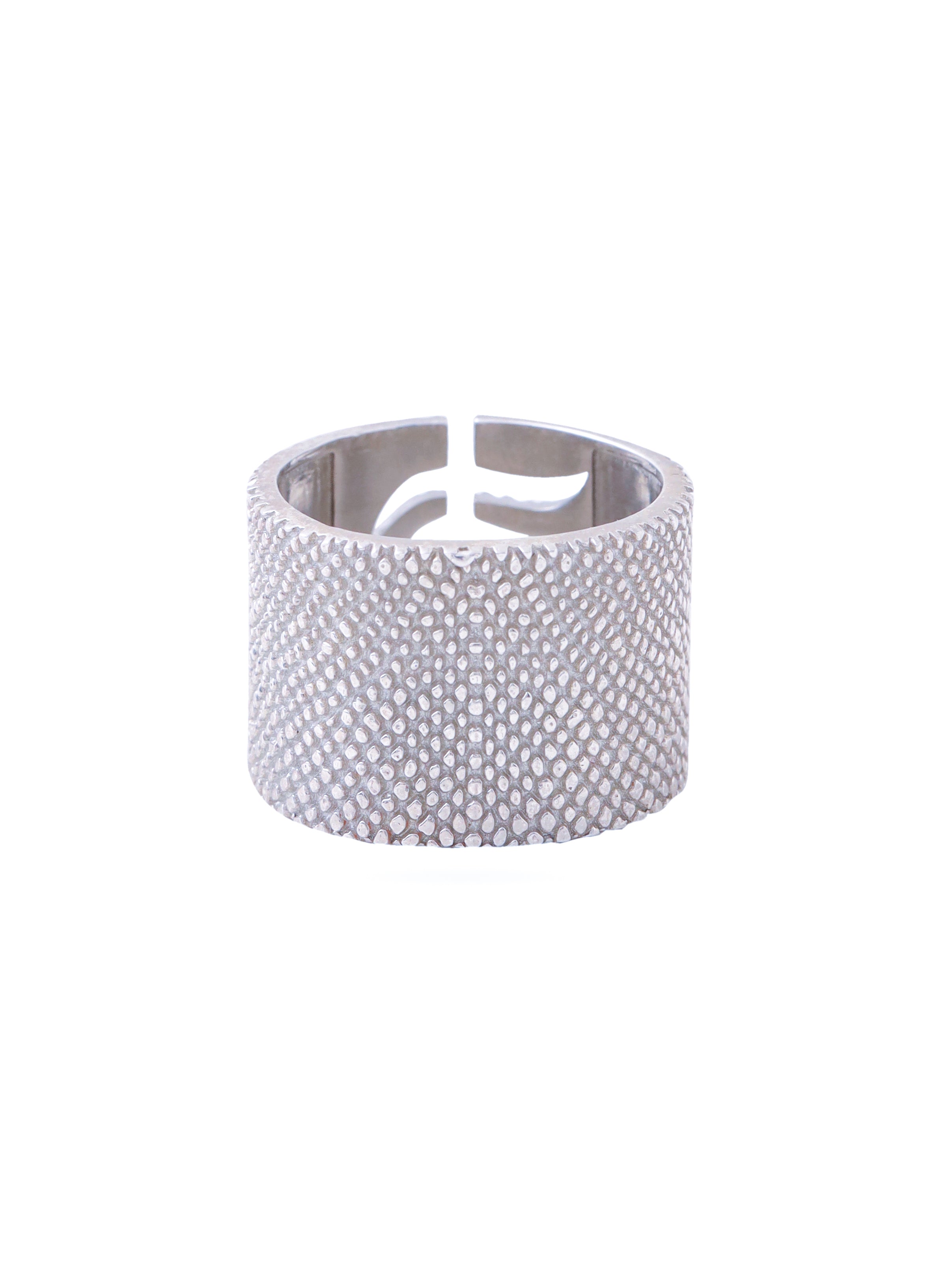 Rhodium Abstract Motif Lumina Collection Ring