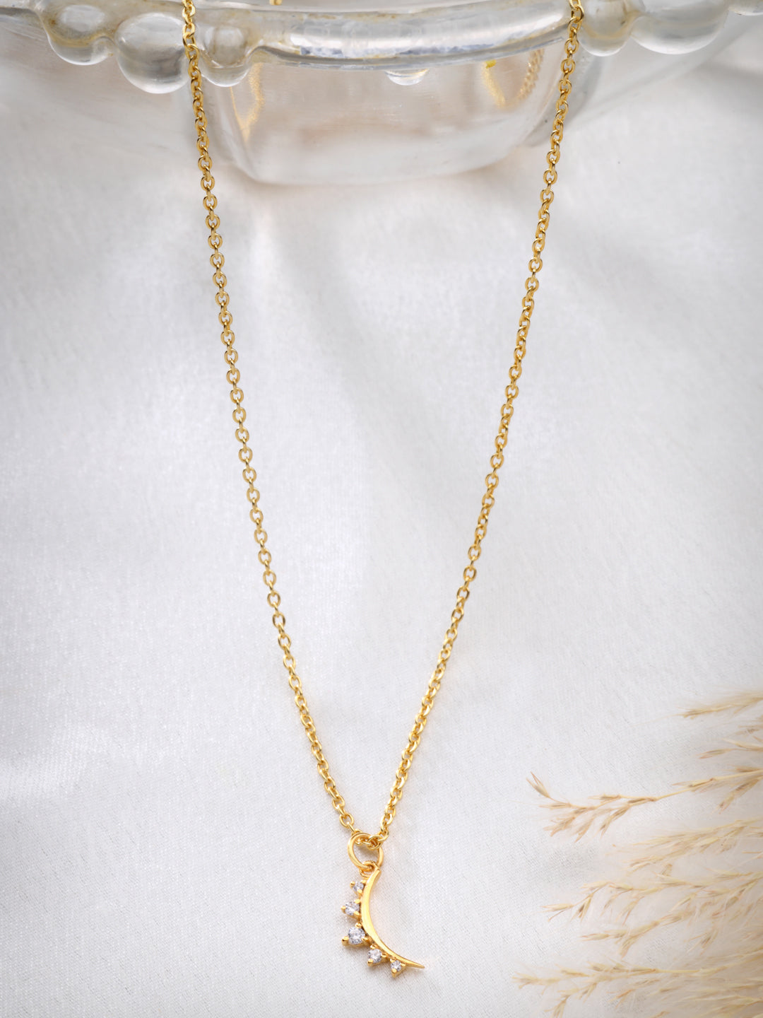 Celestial Crescent Moissanite Pendant Necklace in Gold-Plated 925 Sterling Silver