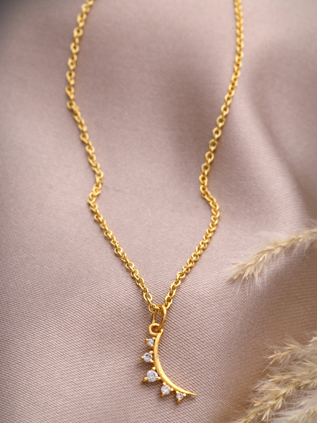 Celestial Crescent Moissanite Pendant Necklace in Gold-Plated 925 Sterling Silver