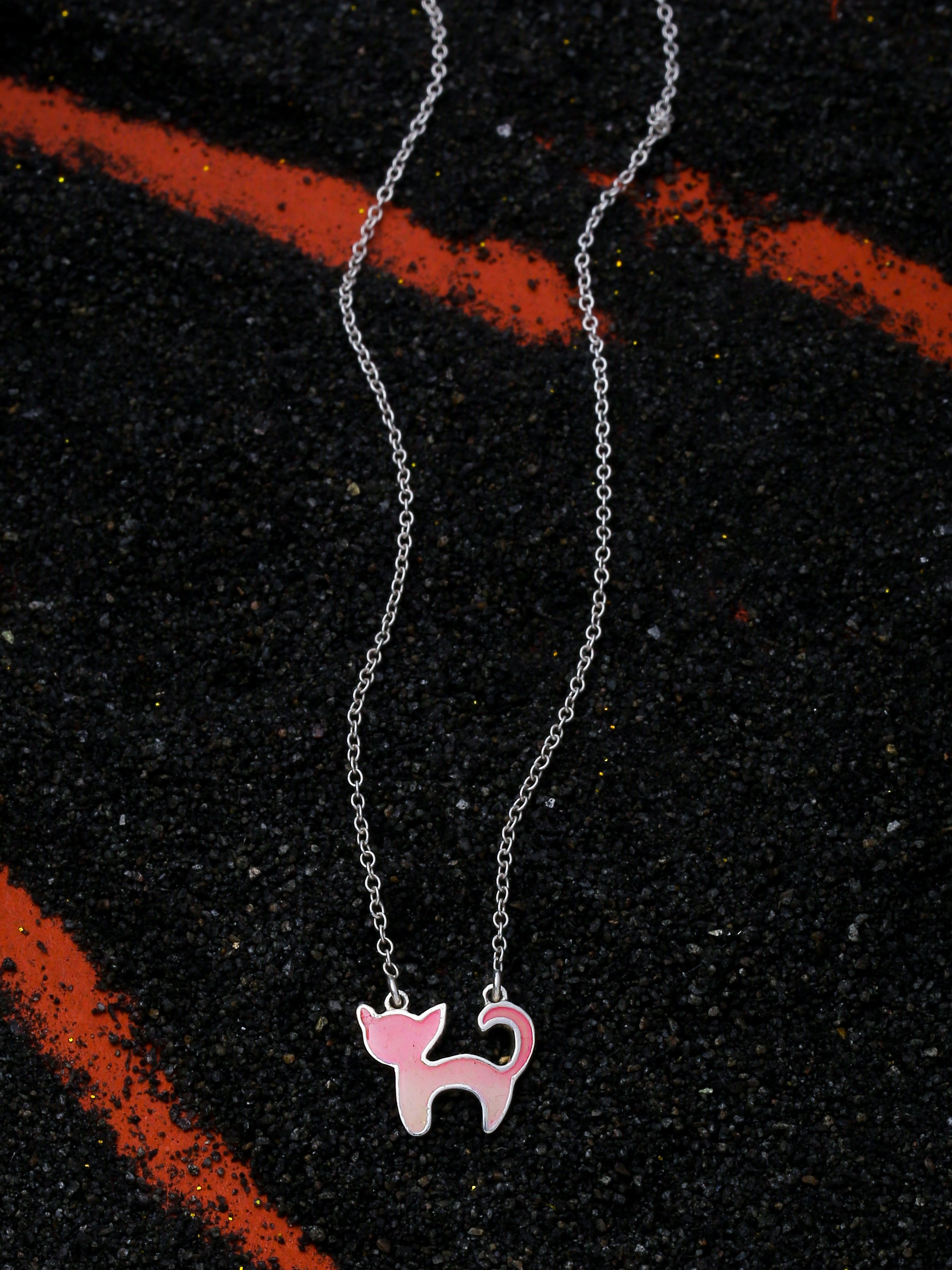 The Enamel Kitty Bliss: Whimsical Pendant and Chain Set