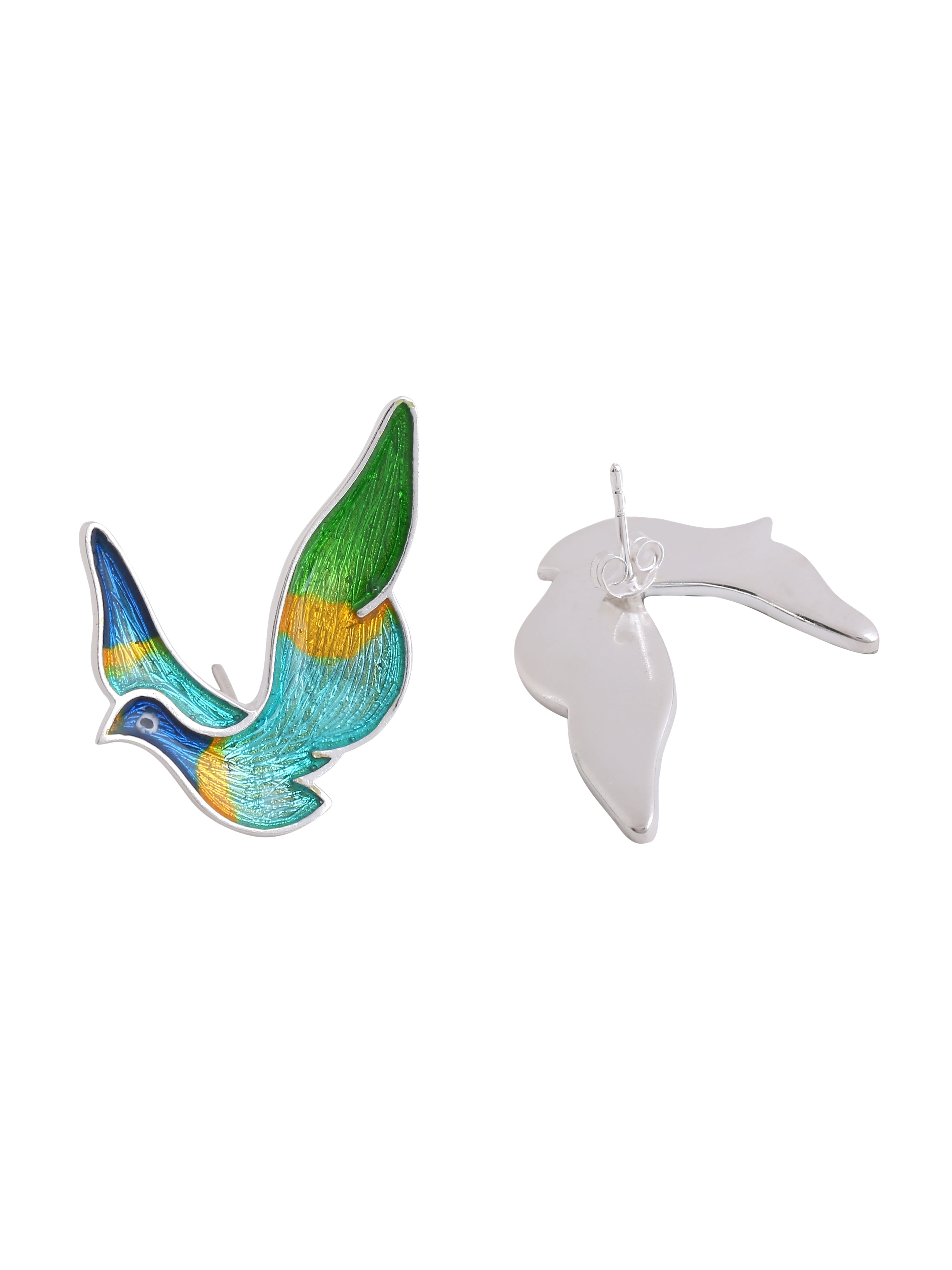 Enamel Leaf Earrings in Real Rhodium