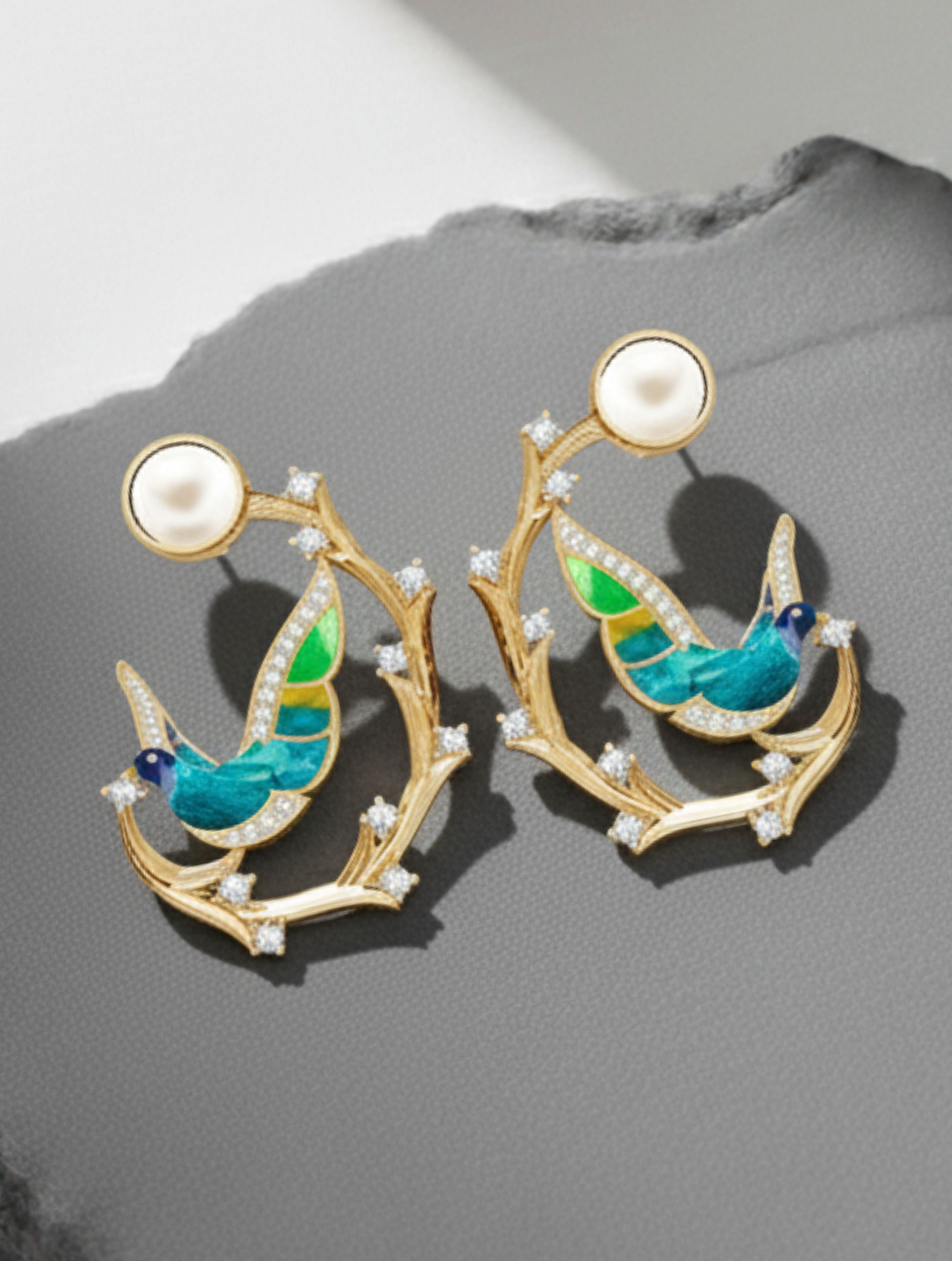 Enamel Shades of Pearl and Moissanite Earrings In Sterling Silver