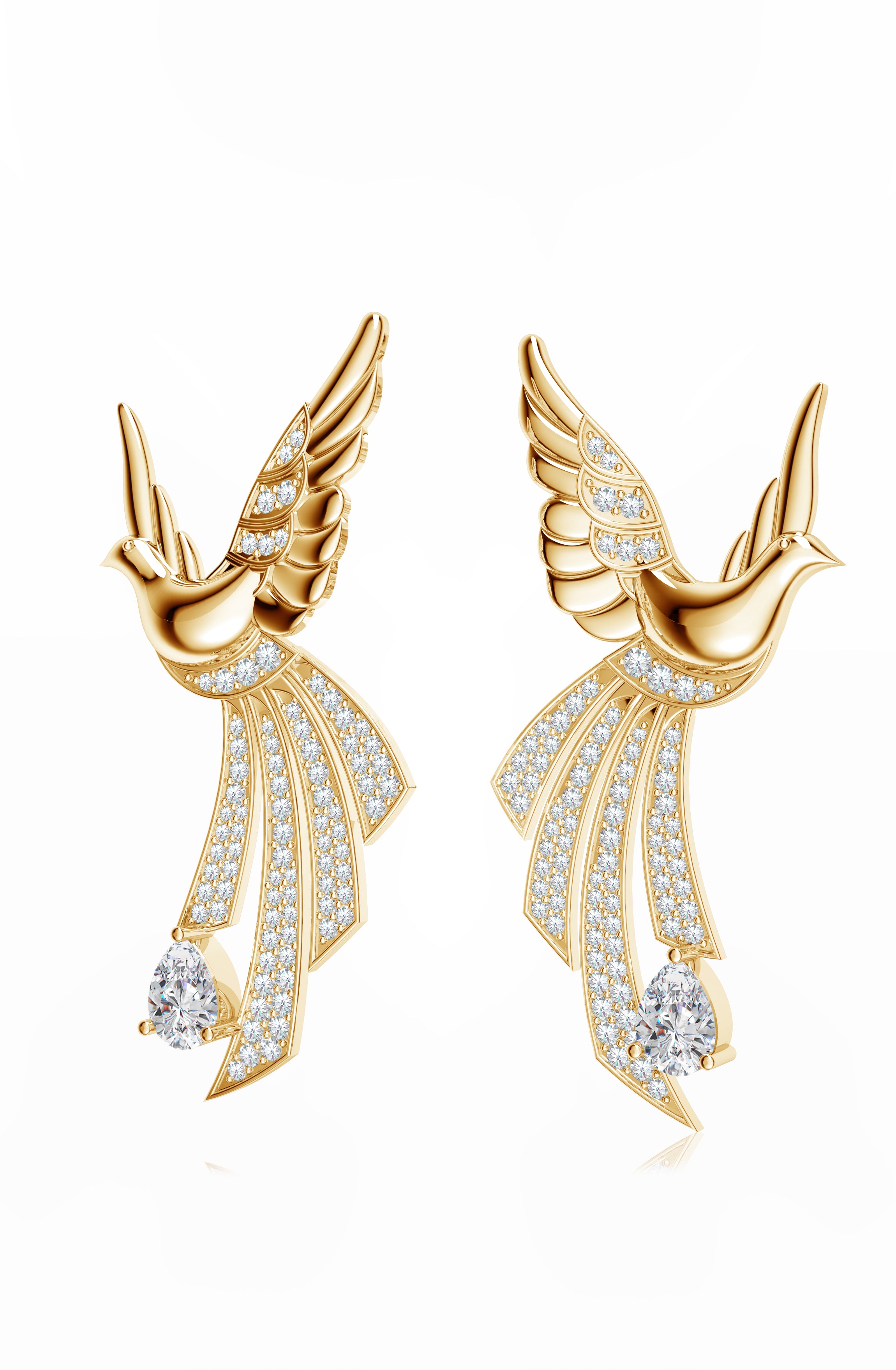 Sterling Silver Scattering Dove Earrings with Moissanites