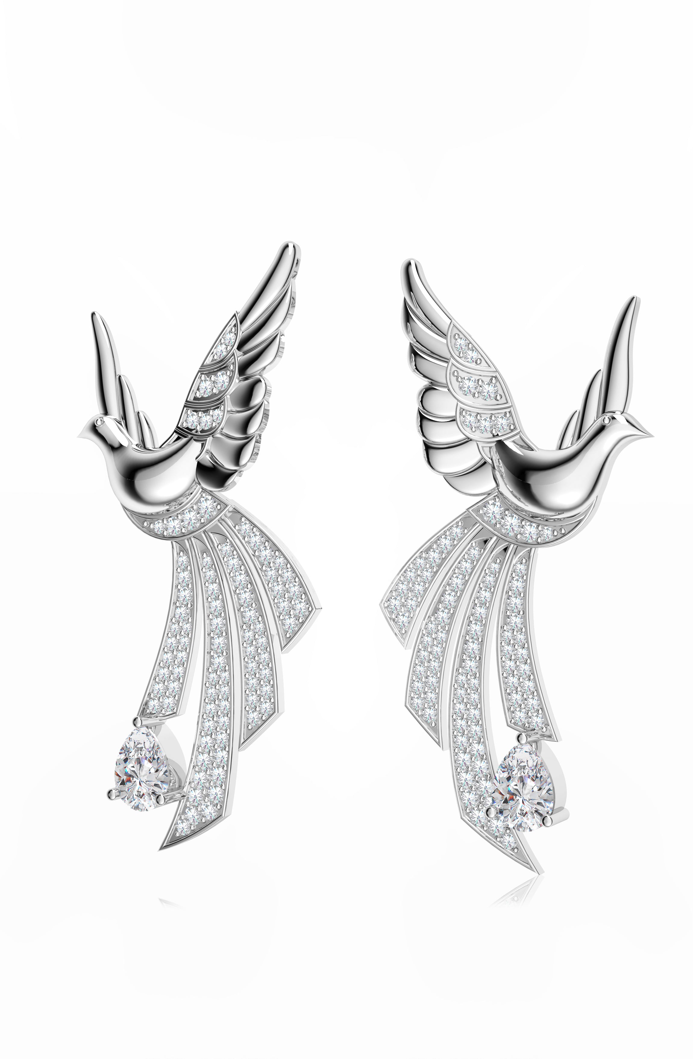 Sterling Silver Scattering Dove Earrings with Moissanites