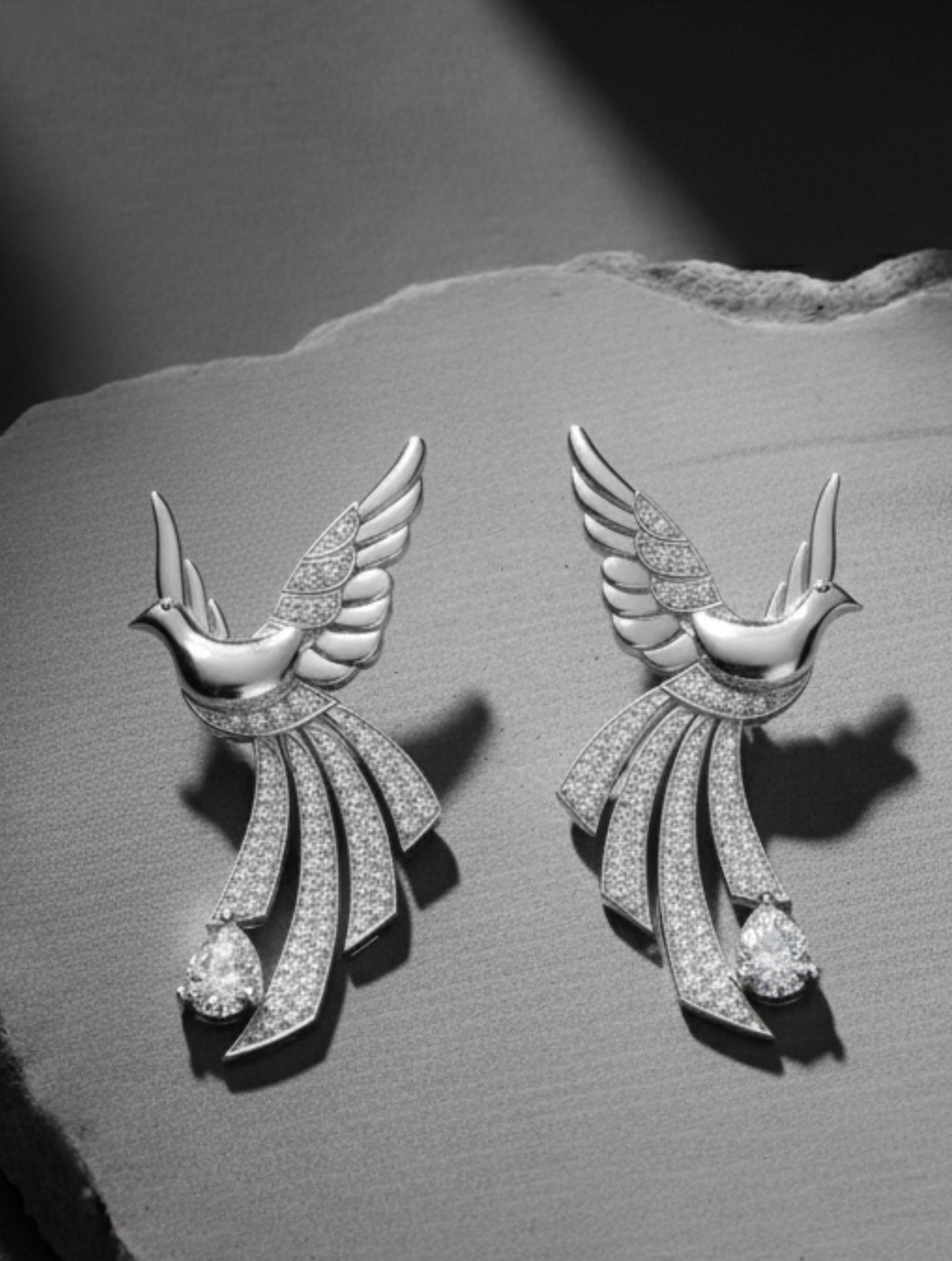 Sterling Silver Scattering Dove Earrings with Moissanites