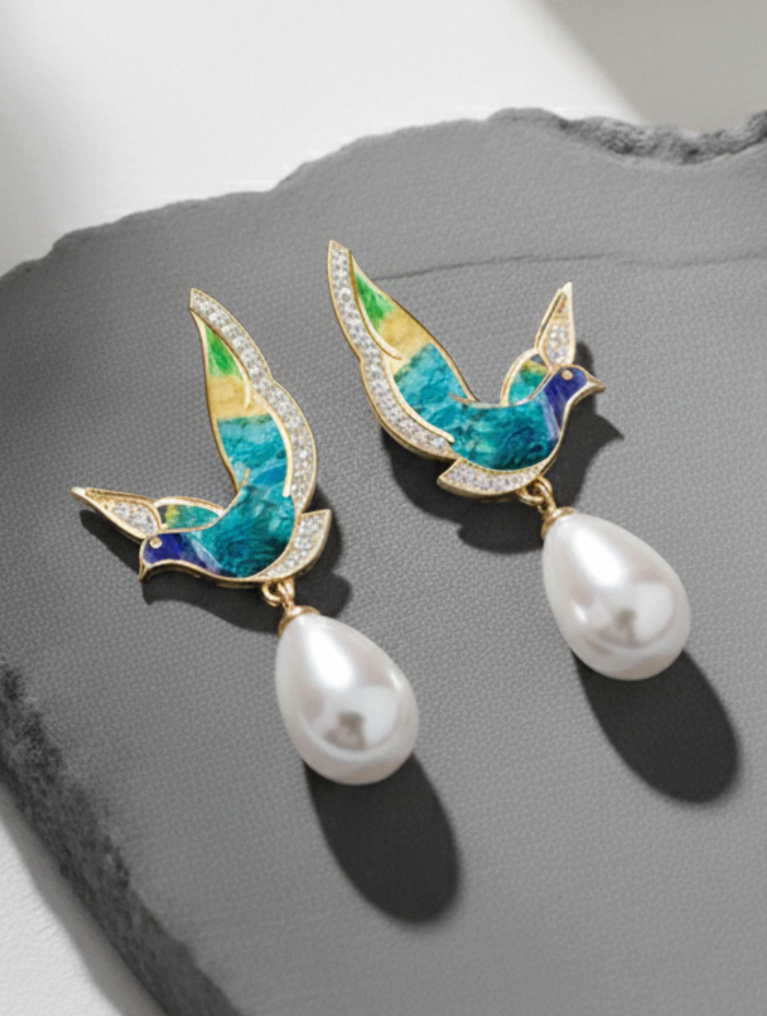 925 Enameled Wings of Tranquility with Pearl Earrings