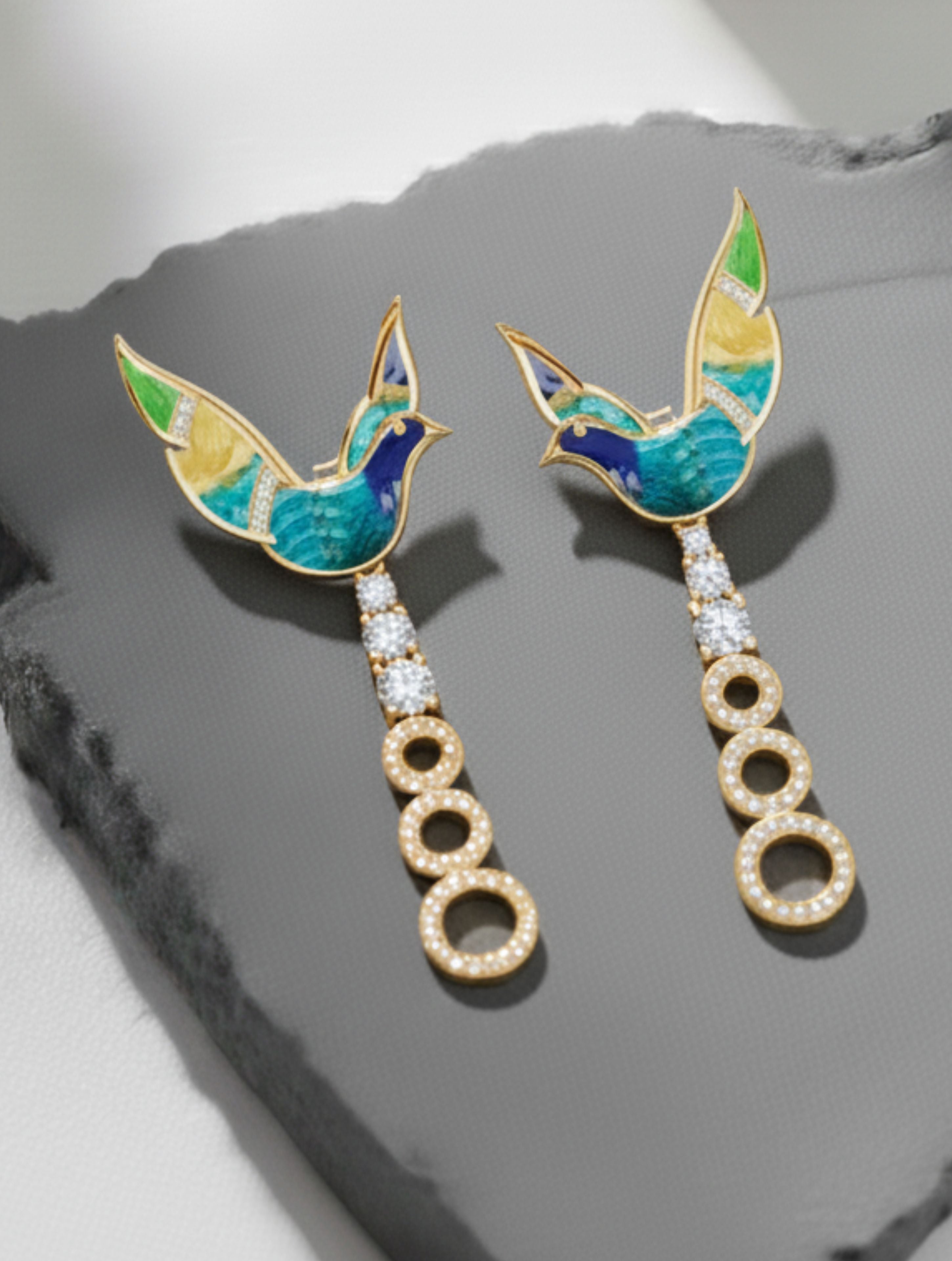 Sterling Silver Enamel Moissanite Dove Earrings