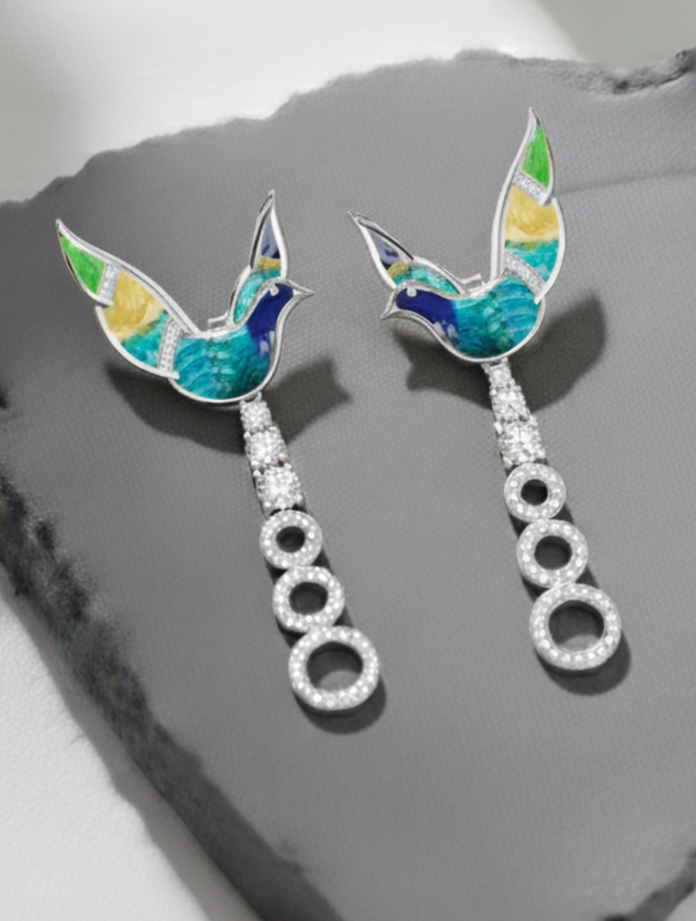 Sterling Silver Enamel Moissanite Dove Earrings