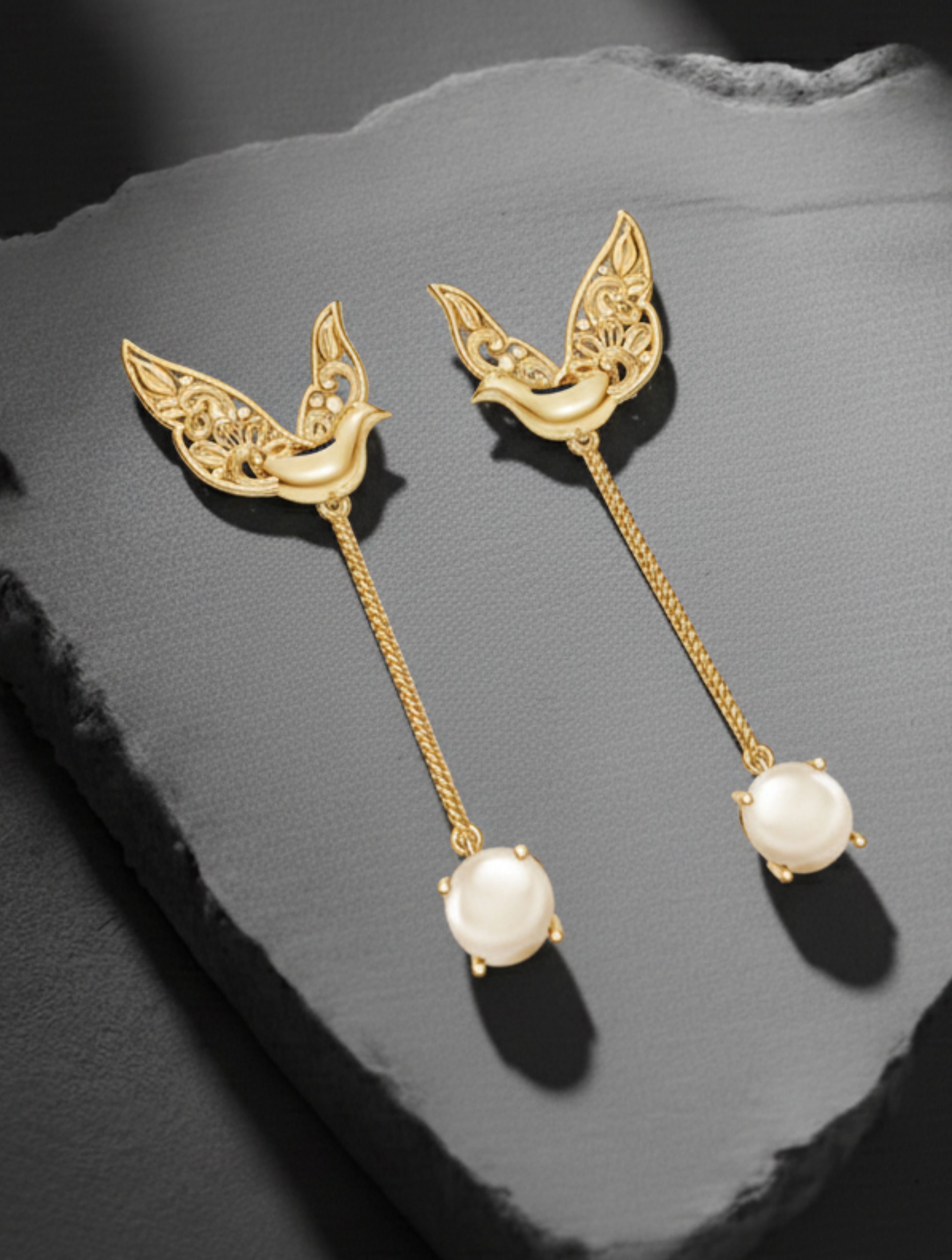 925 Silver Feathered Dove Pearl Earrings