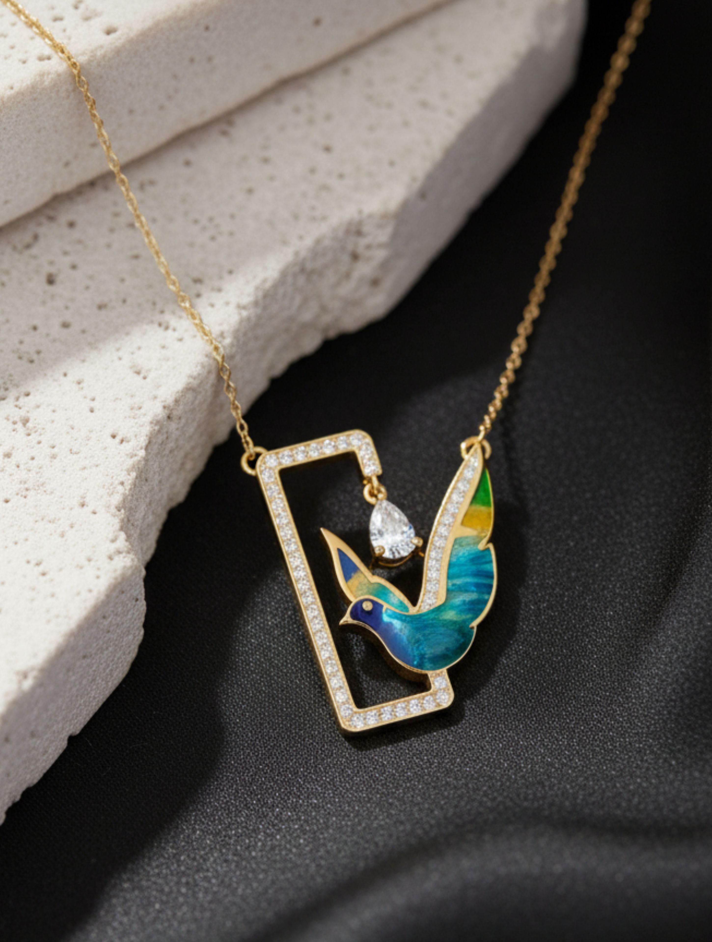 Enameled Sterling Silver Serenity Moissanite Pendant