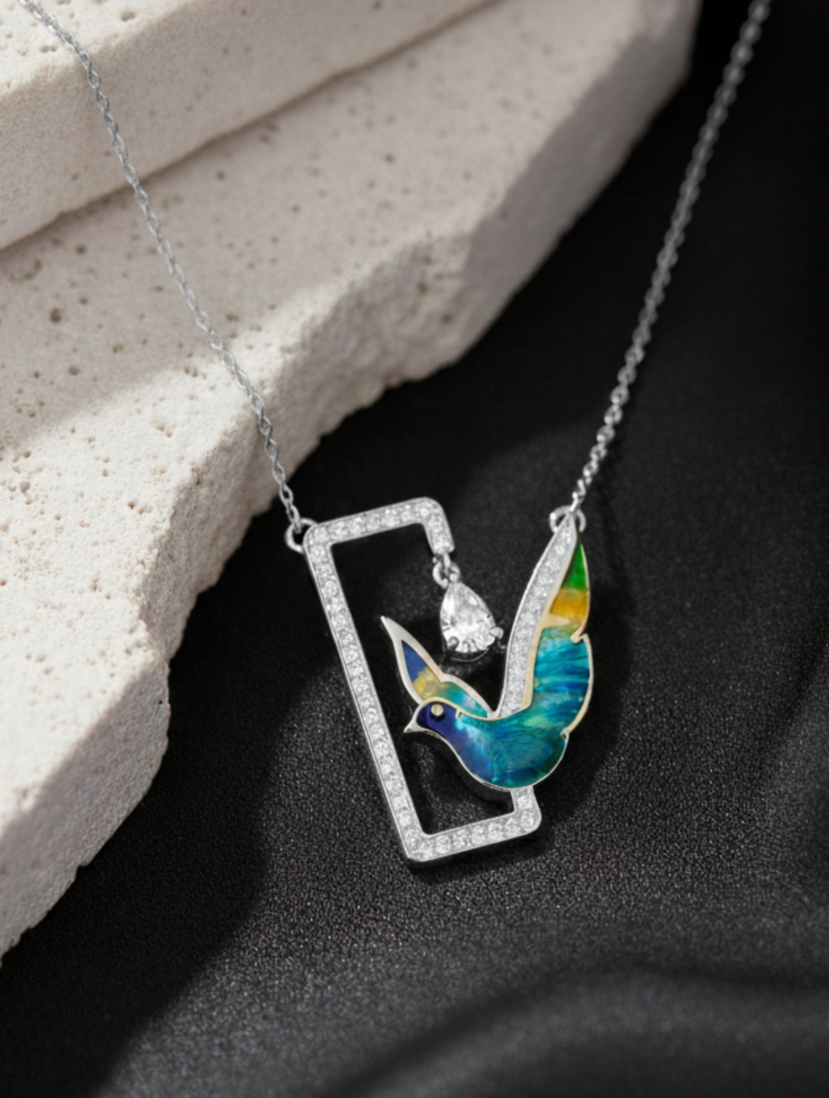 Enameled Sterling Silver Serenity Moissanite Pendant