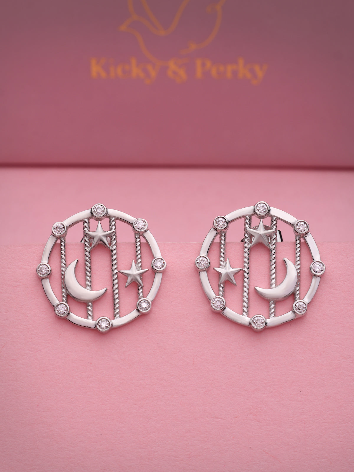 Celestial Harmony: Moissanite Crescent & Star Medallion Studs