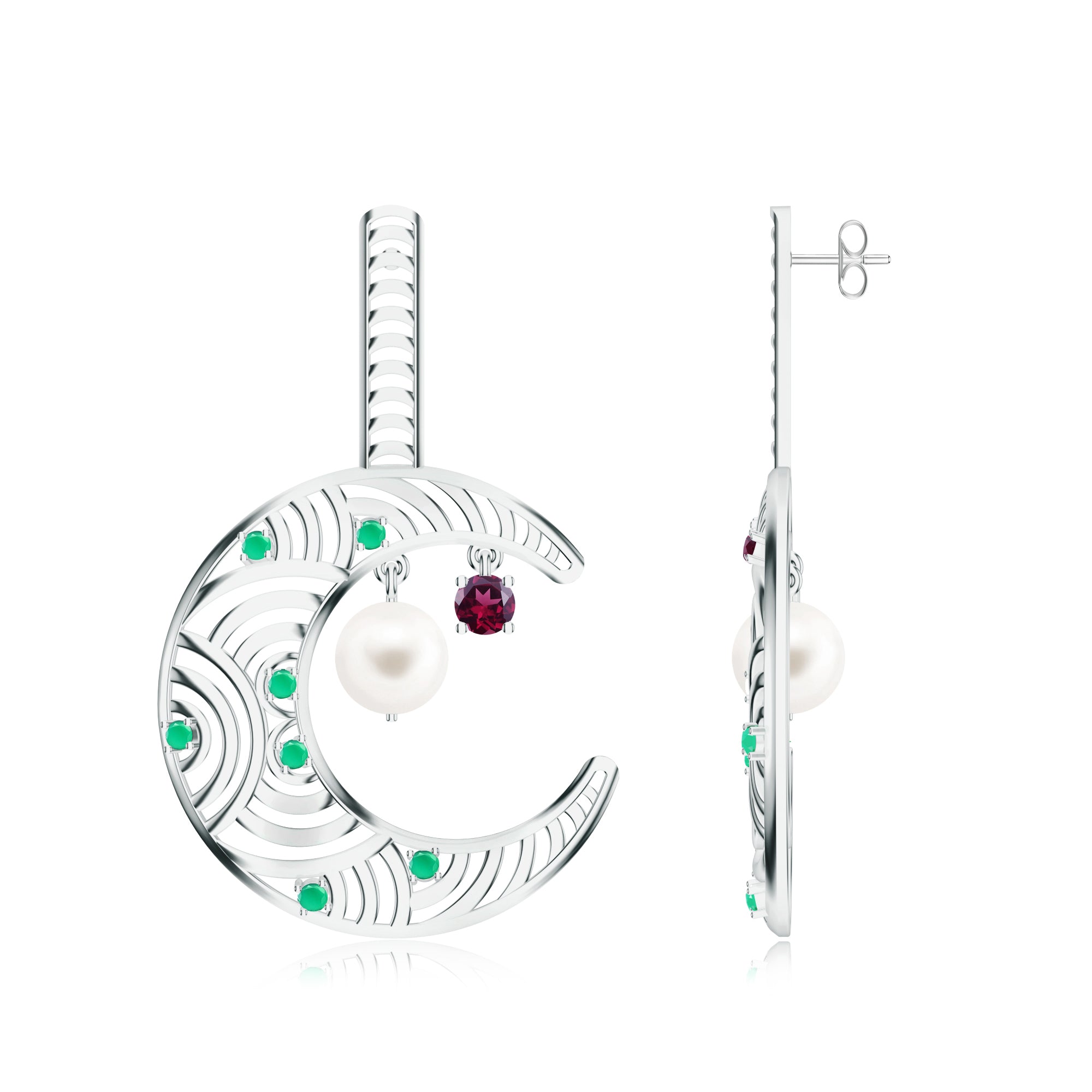 Madhubani-Inspired Green Onyx & Rhodolite Garnet 925 Sterling Silver Earrings For Women