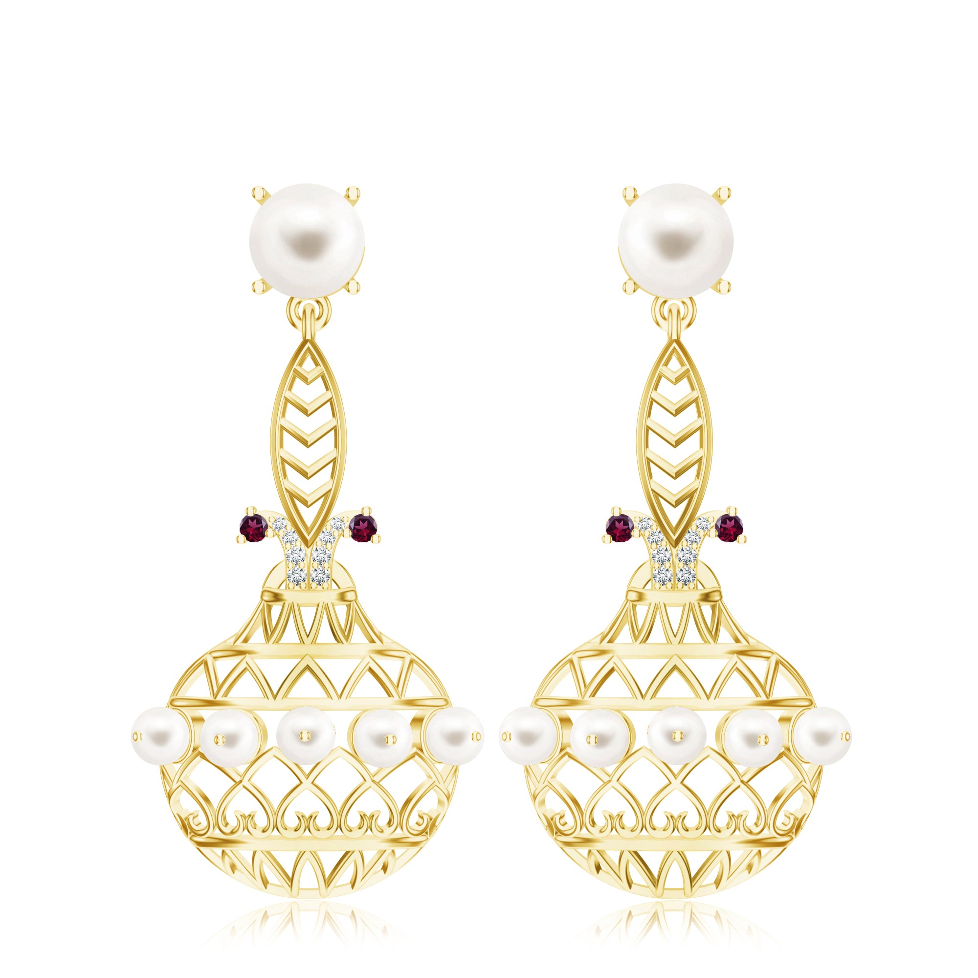 Moissanite & Rhodolite Garnet Madhubani Art Earrings