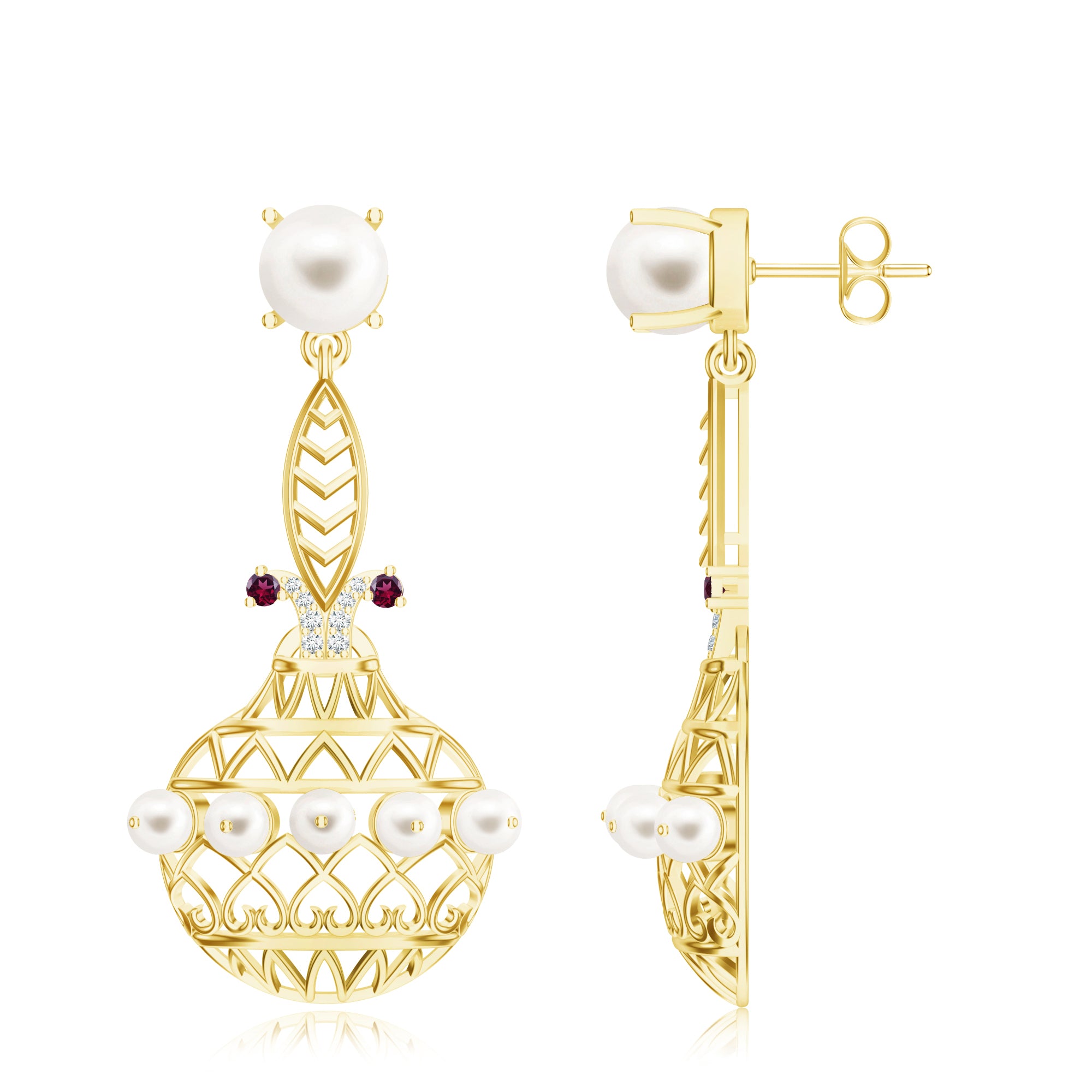 Moissanite & Rhodolite Garnet Madhubani Art Earrings