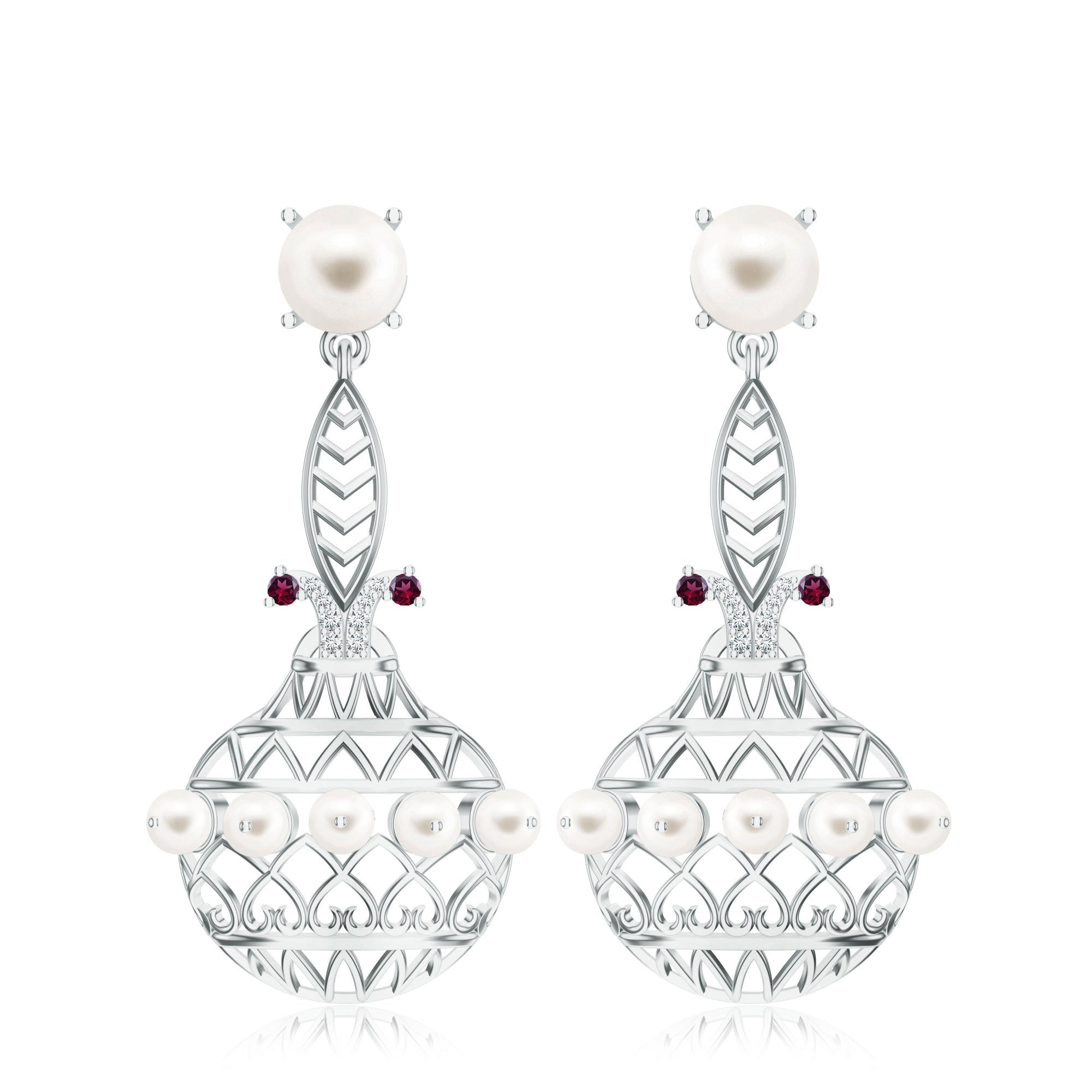 Moissanite & Rhodolite Garnet Madhubani Art Earrings