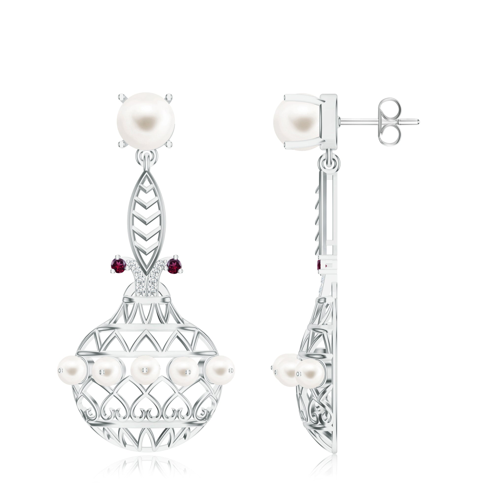 Moissanite & Rhodolite Garnet Madhubani Art Earrings