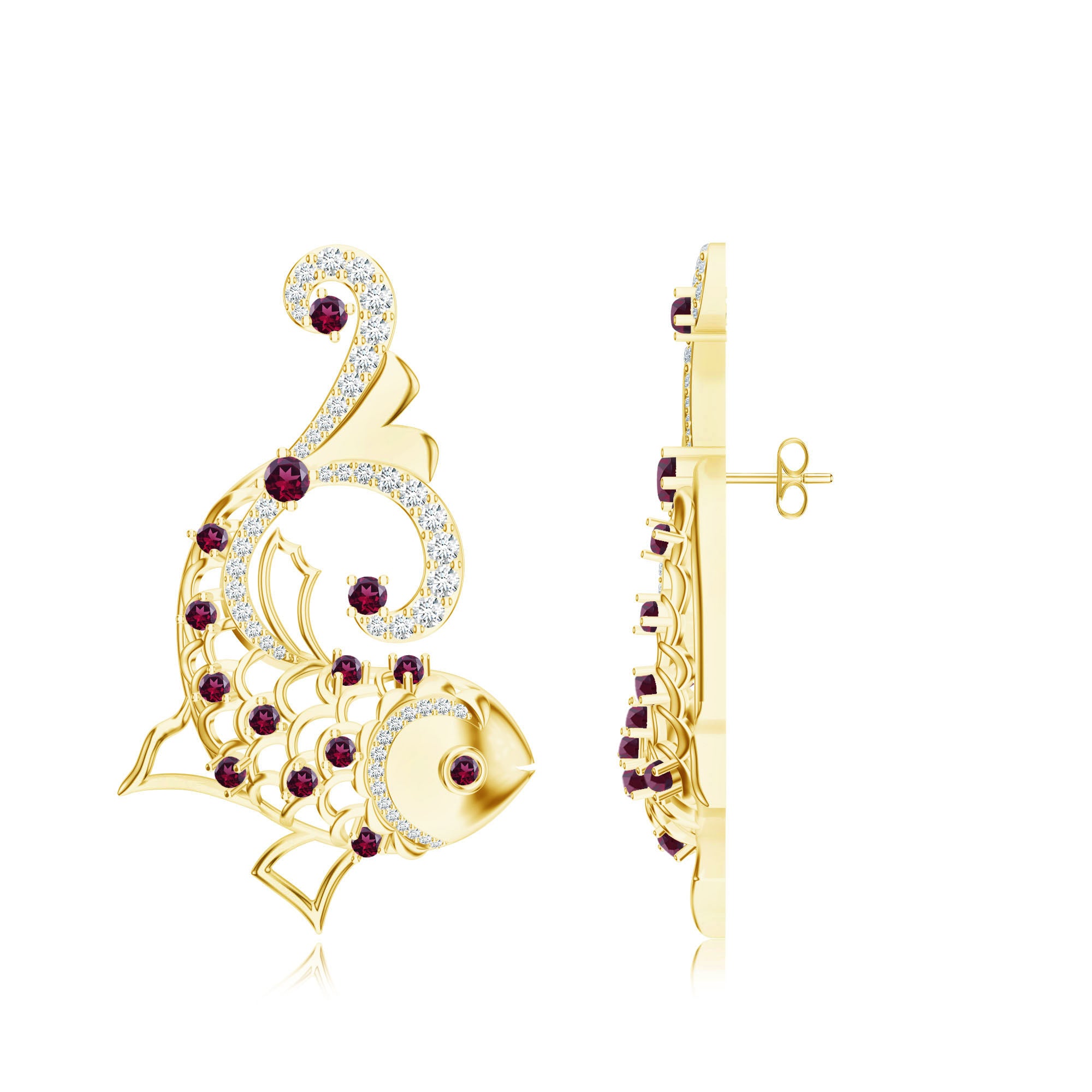 Modern Kalaras Meen-Themed Earrings with Moissanite