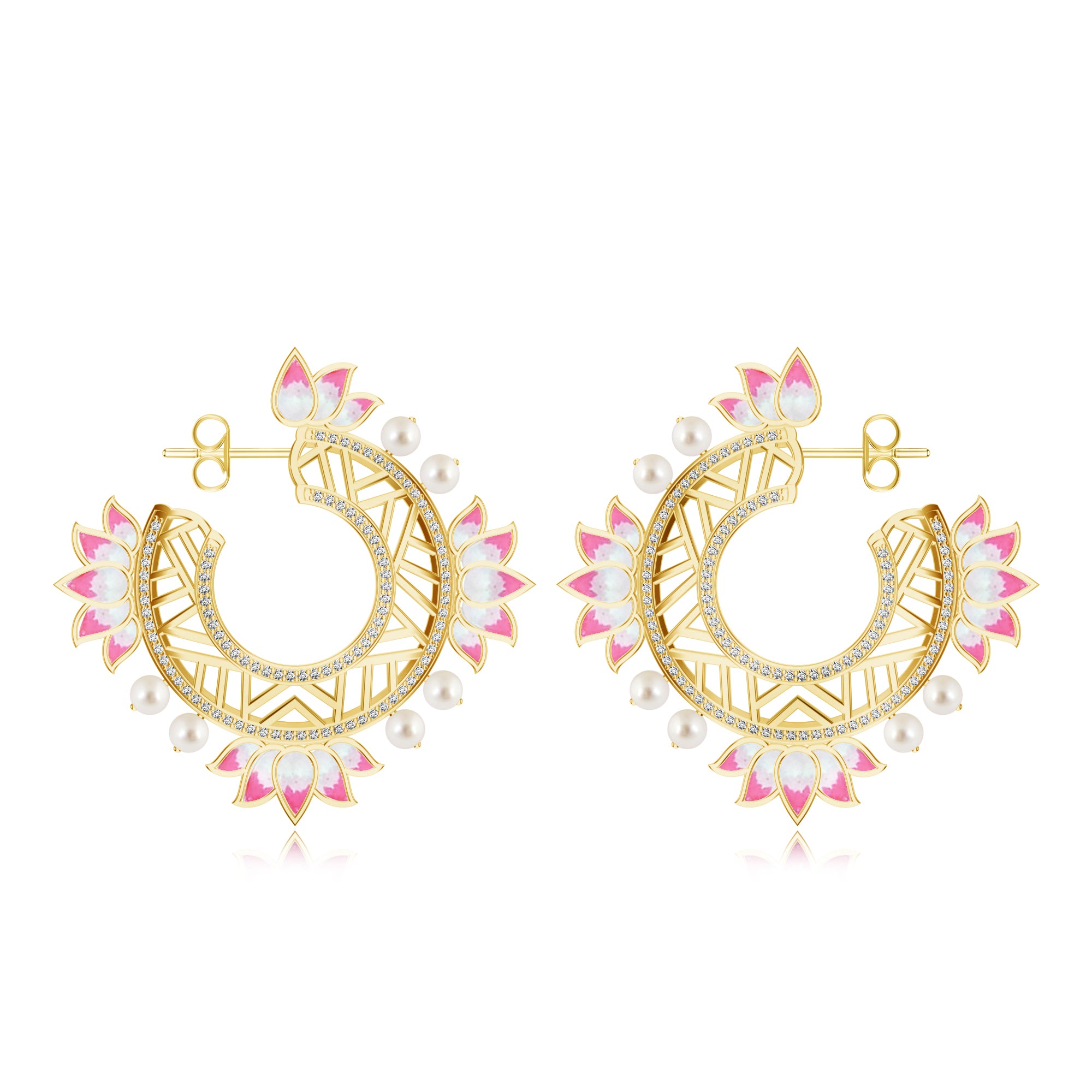 Lotus-Themed Kalaras Hoop Earrings with Enamel