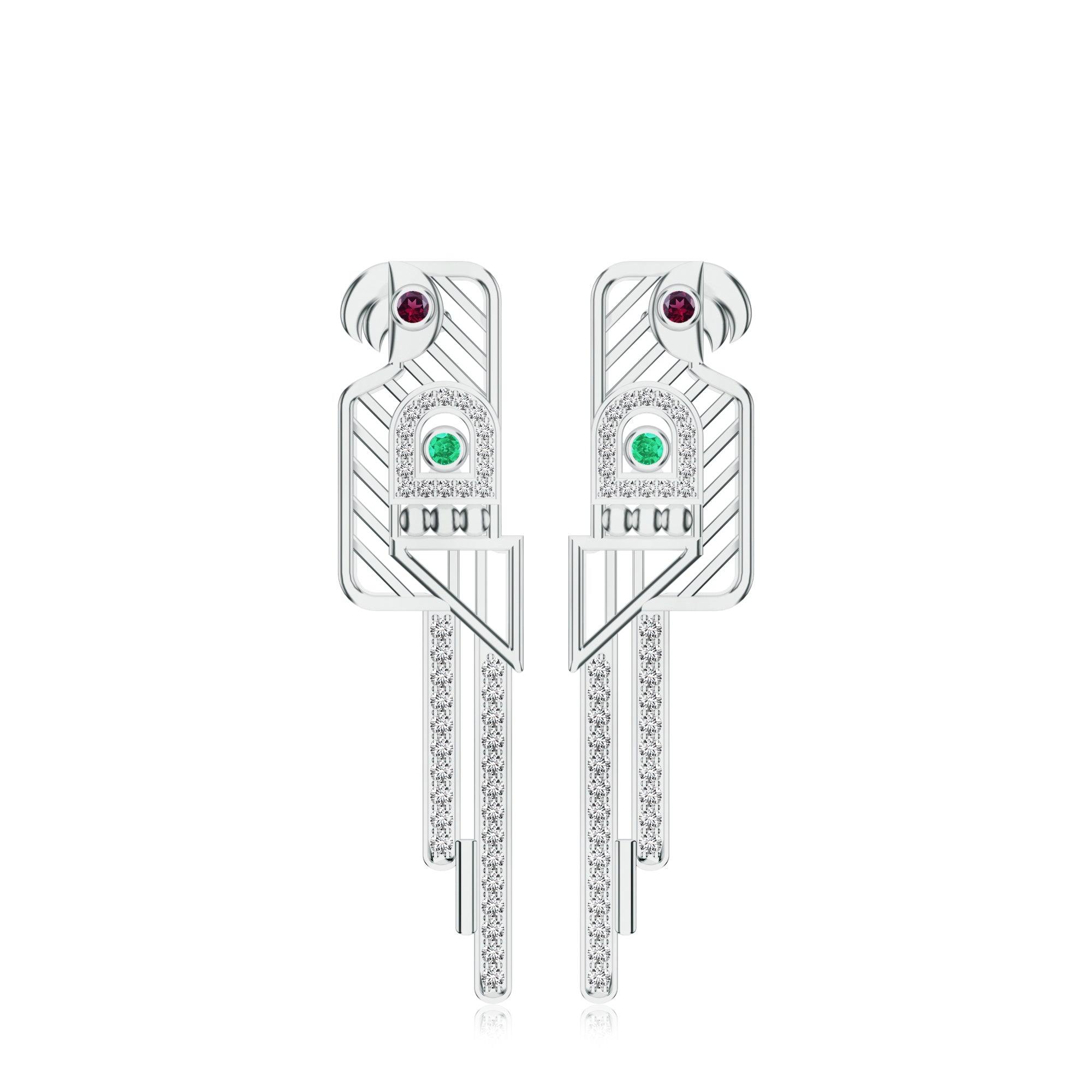 Parrot-Inspired Kalaras Earrings with Rhodolite Garnet